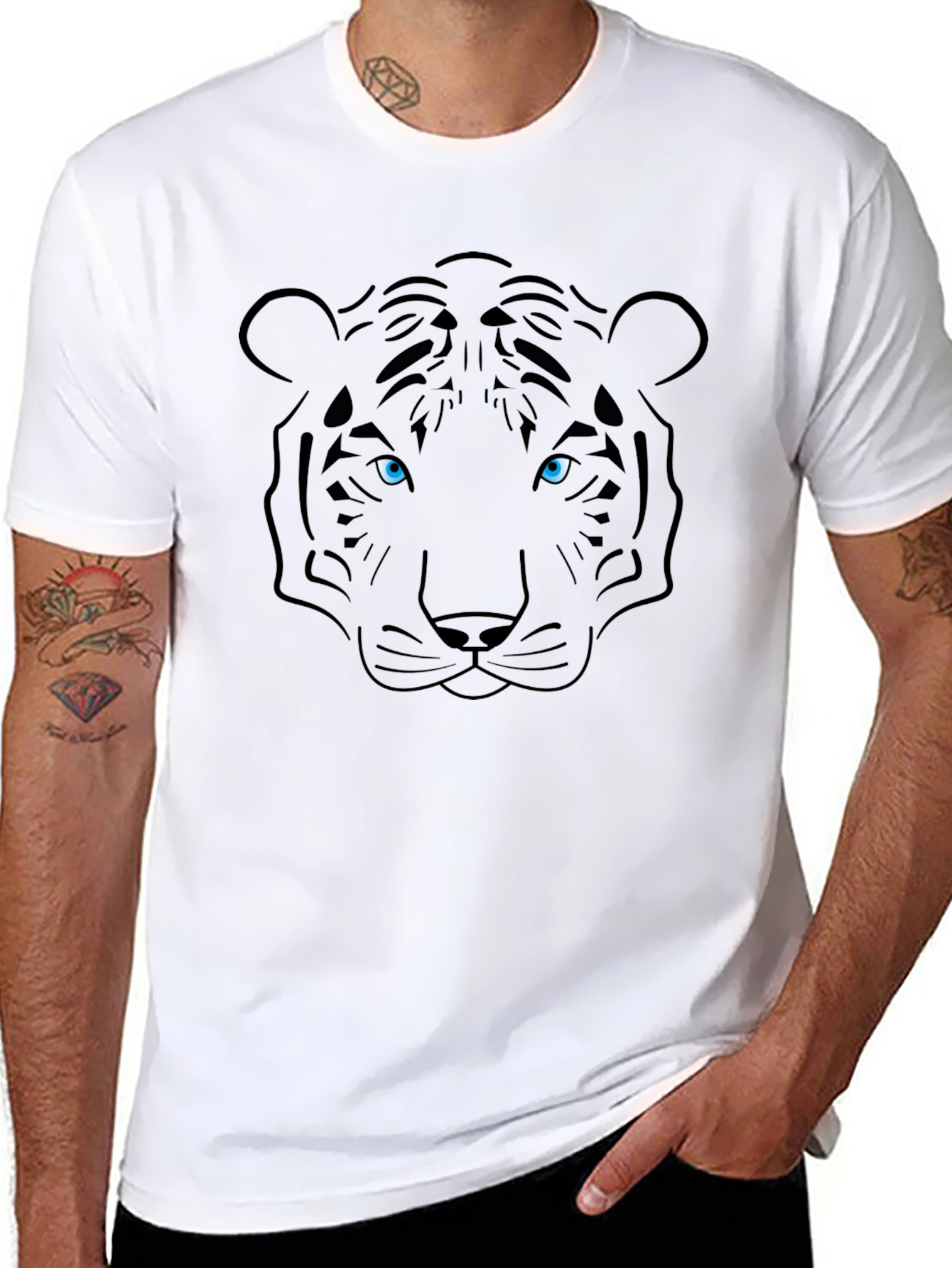 Black Tiger Graphic Print Crew Neck T-Shirt