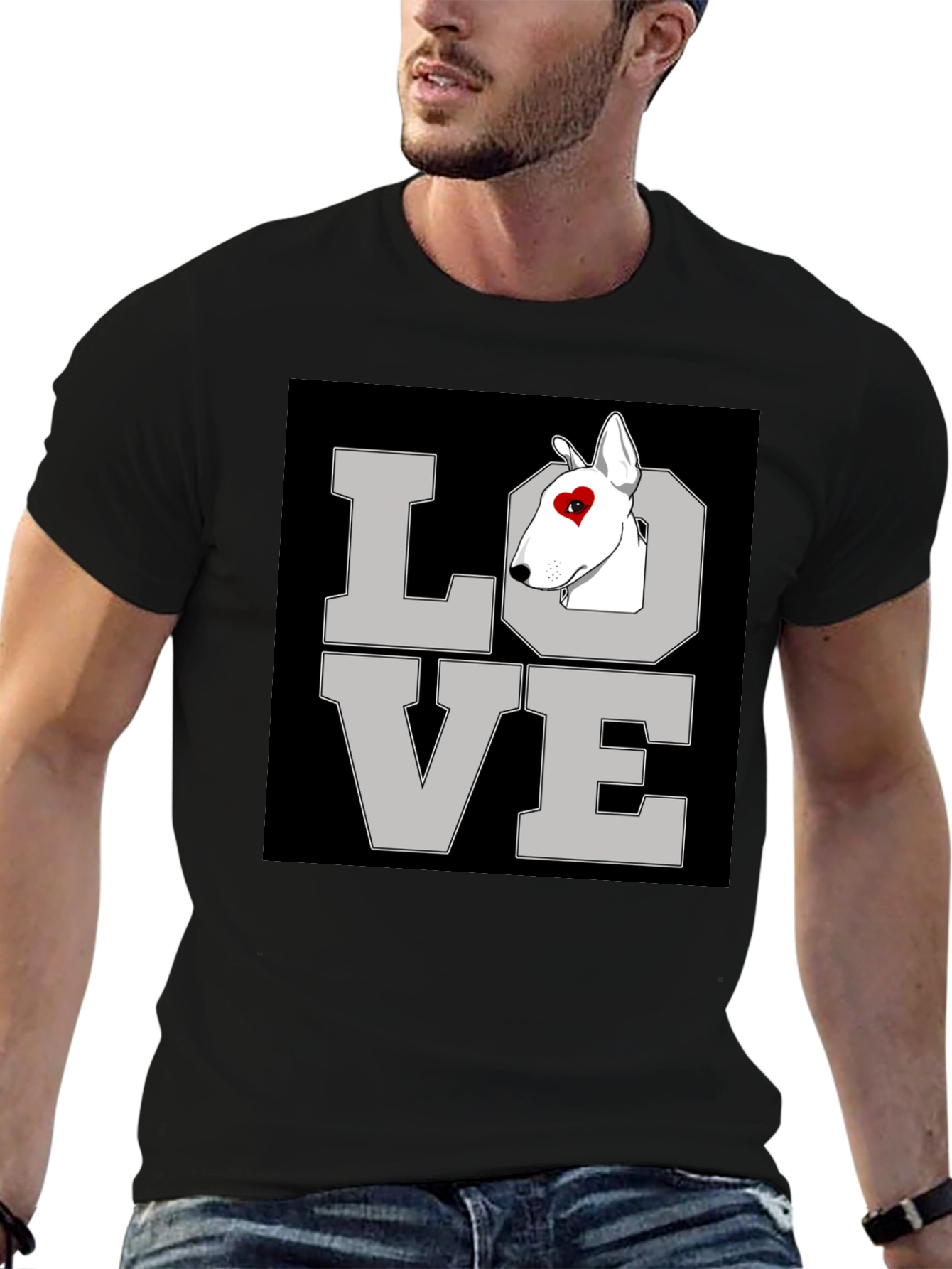 Love Bull Terrier Graphic T-Shirt Black