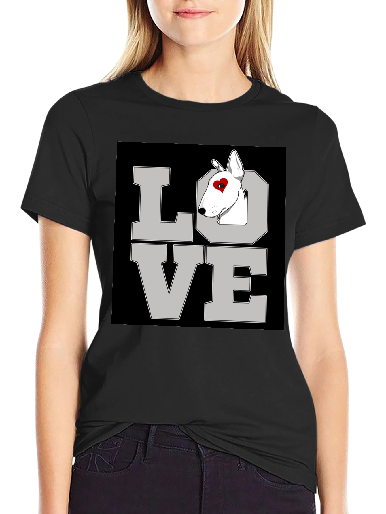 Love Bull Terrier Graphic T-Shirt Black
