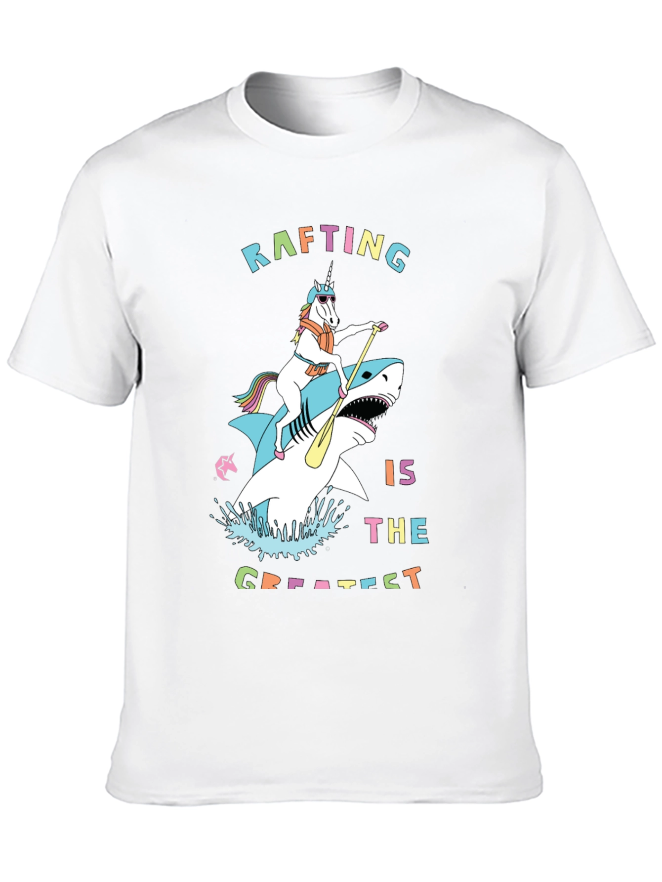 Rafting Shark and Unicorn Black T-Shirt