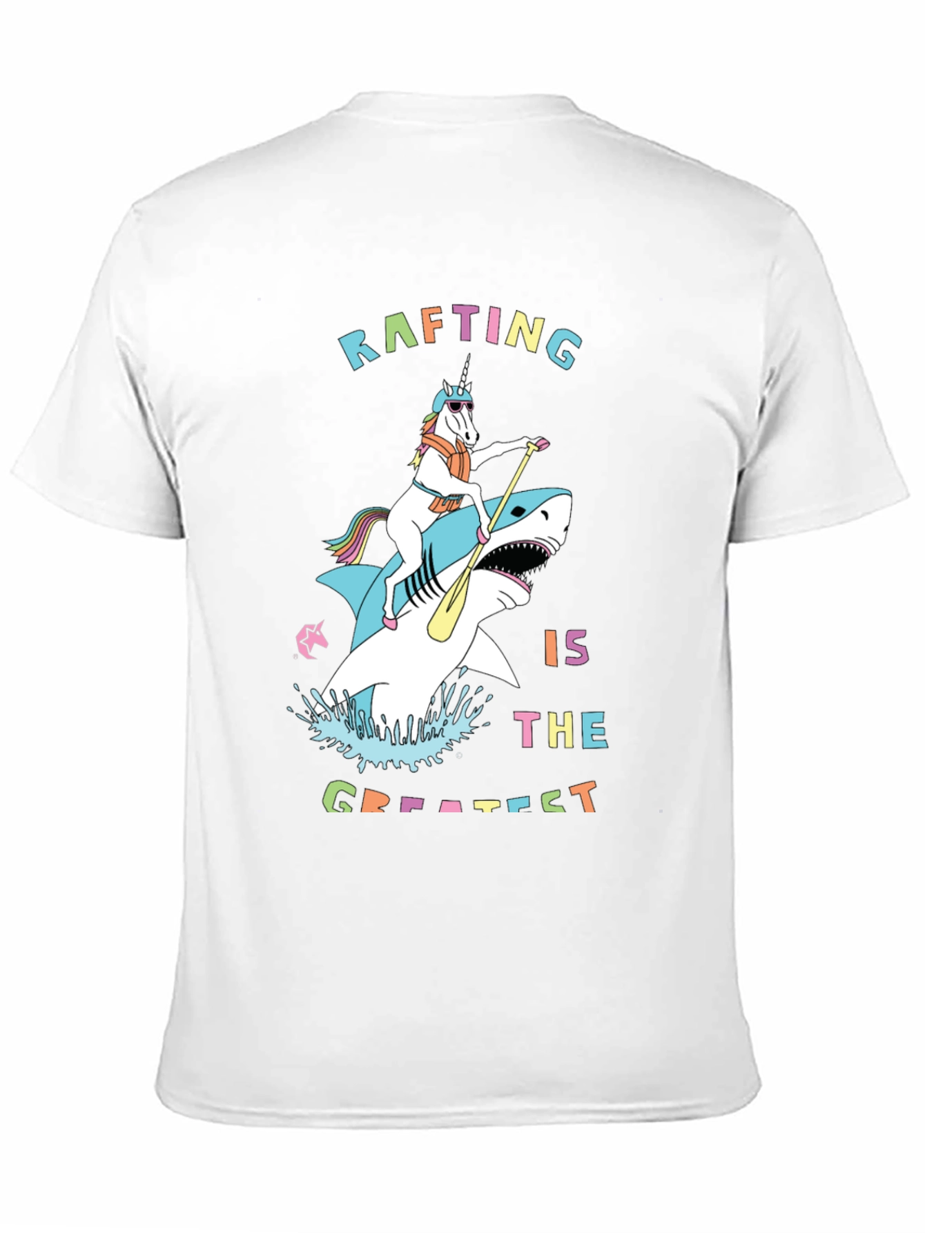 Rafting Shark and Unicorn Black T-Shirt