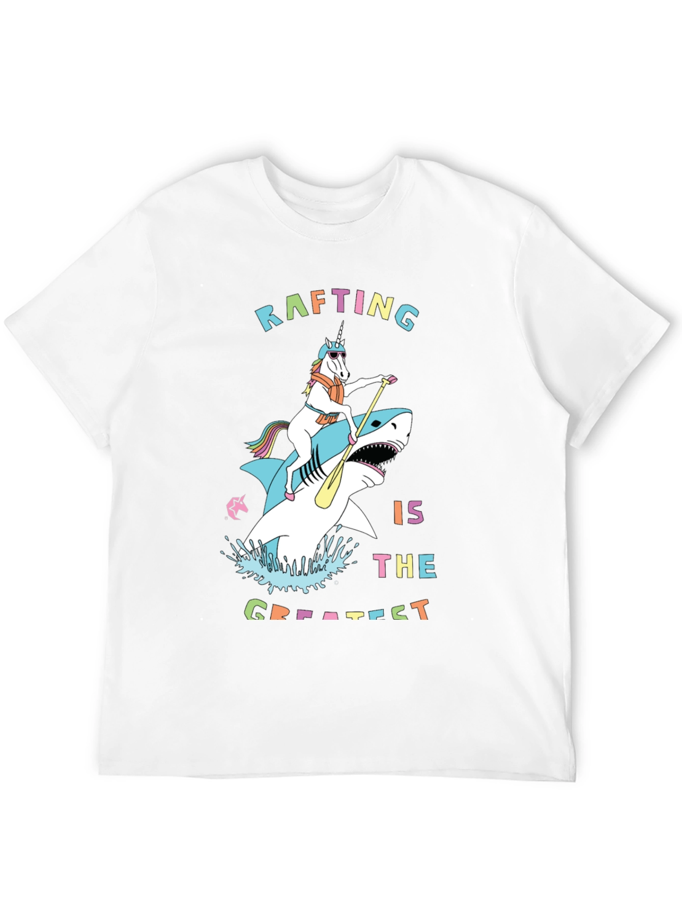 Rafting Shark and Unicorn Black T-Shirt