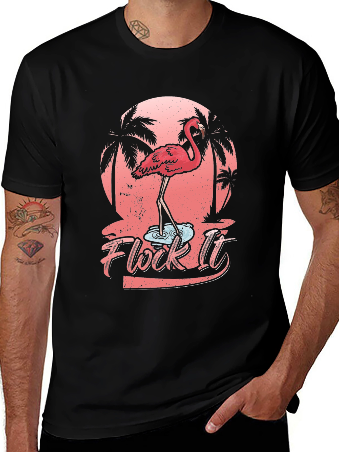 Flock It Flamingo Graphic T-Shirt - Tropical Black Tee