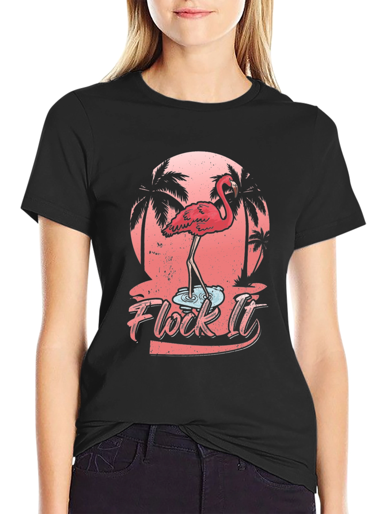 Flock It Flamingo Graphic T-Shirt - Tropical Black Tee