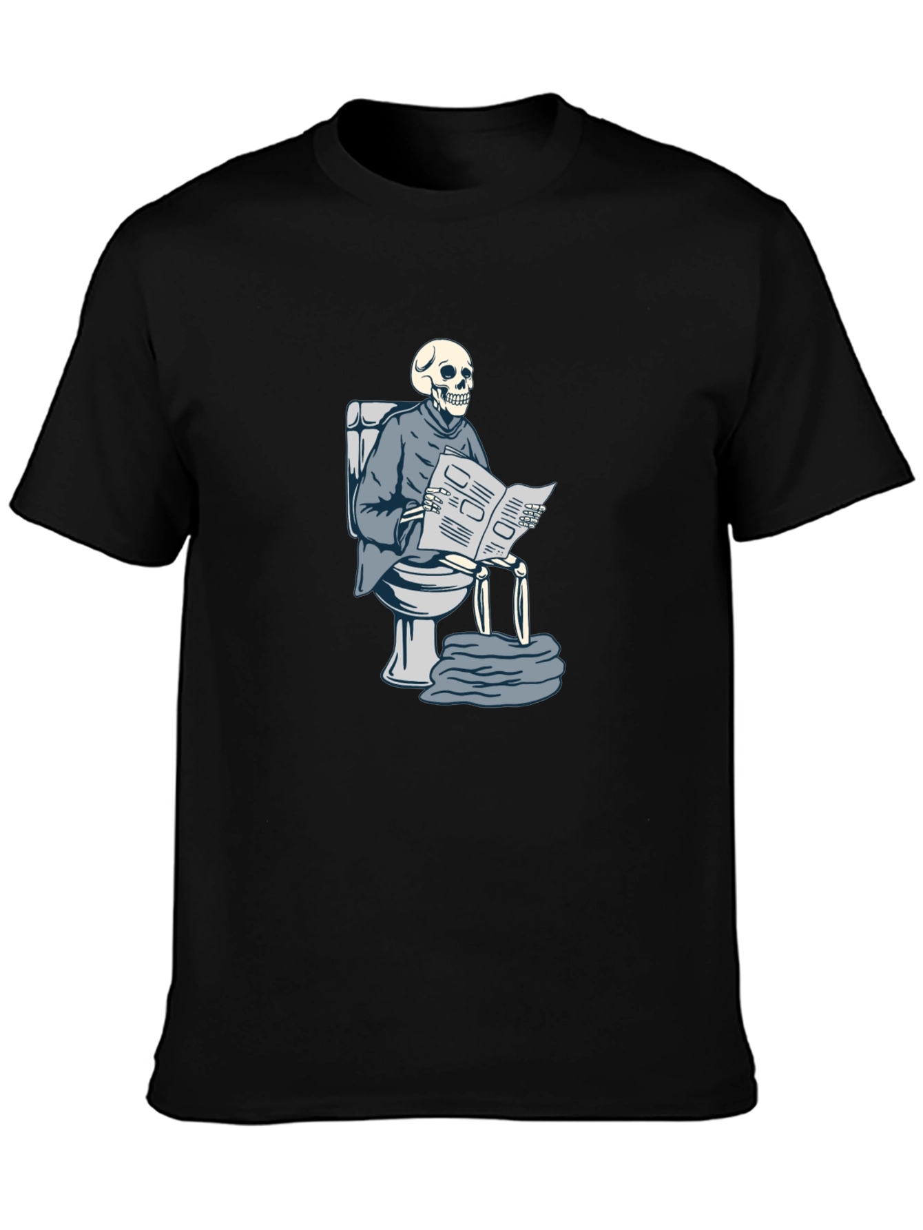 Skeleton on Toilet Reading T-Shirt