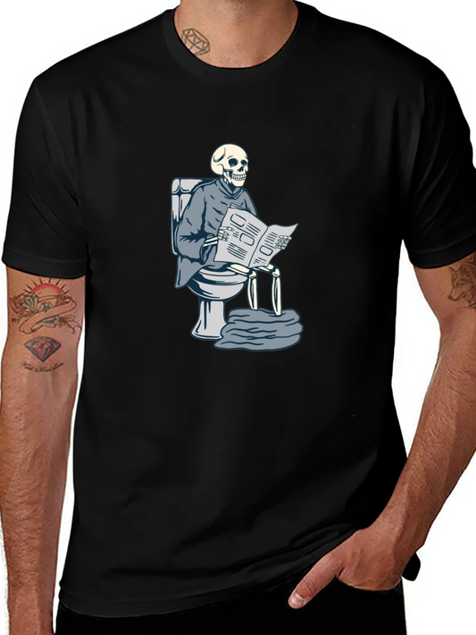 Skeleton on Toilet Reading T-Shirt