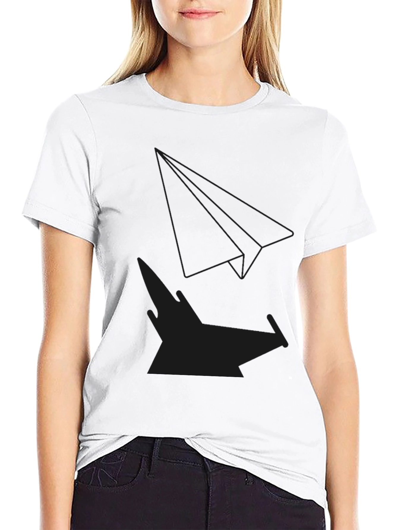 Modern Black T-Shirt with Paper Plane Design