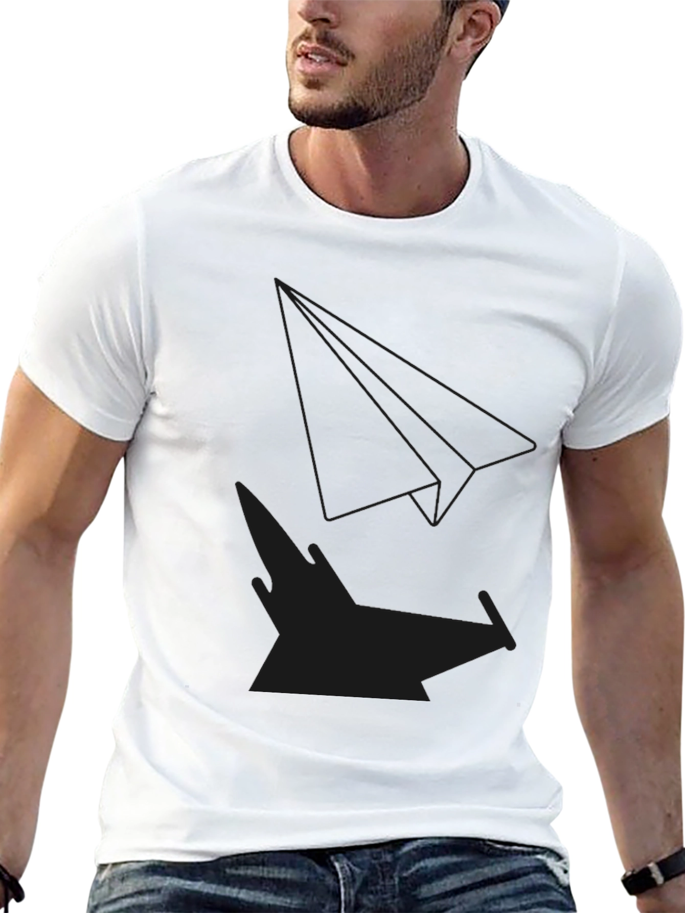 Modern Black T-Shirt with Paper Plane Design