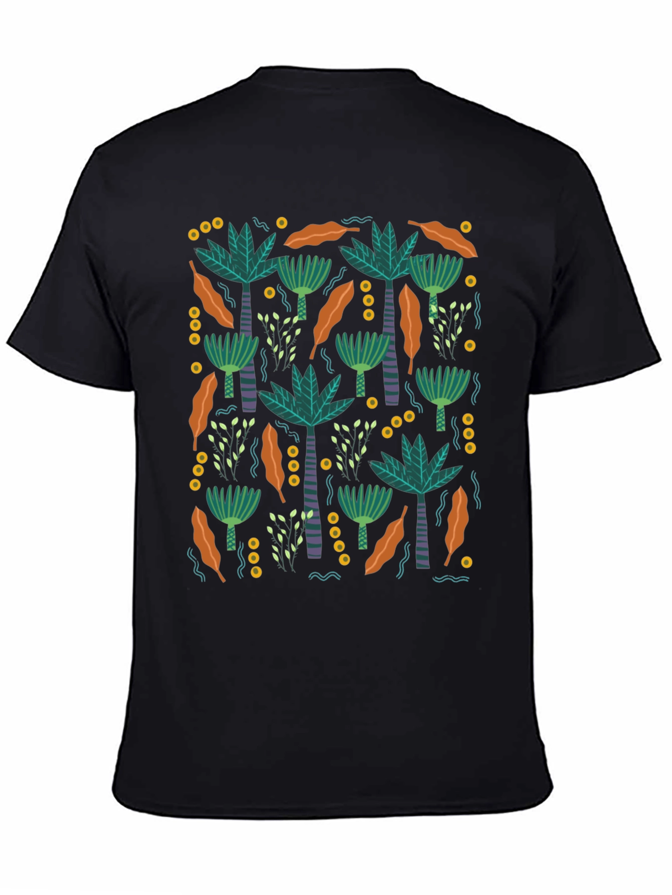 Tropical Palm Tree Pattern Black T-Shirt