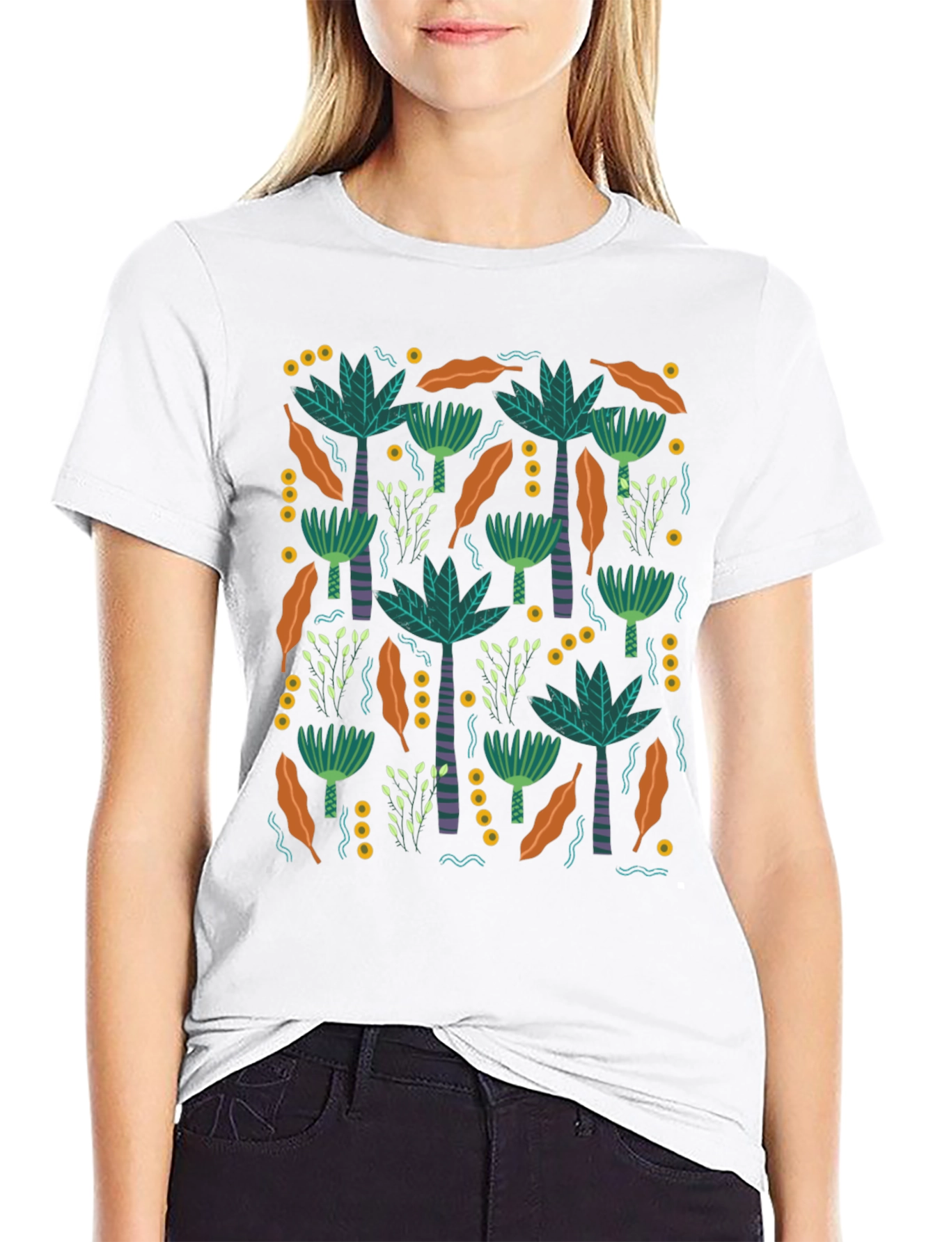 Tropical Palm Tree Pattern Black T-Shirt