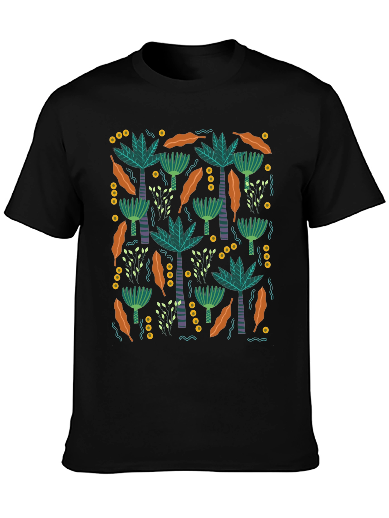 Tropical Palm Tree Pattern Black T-Shirt