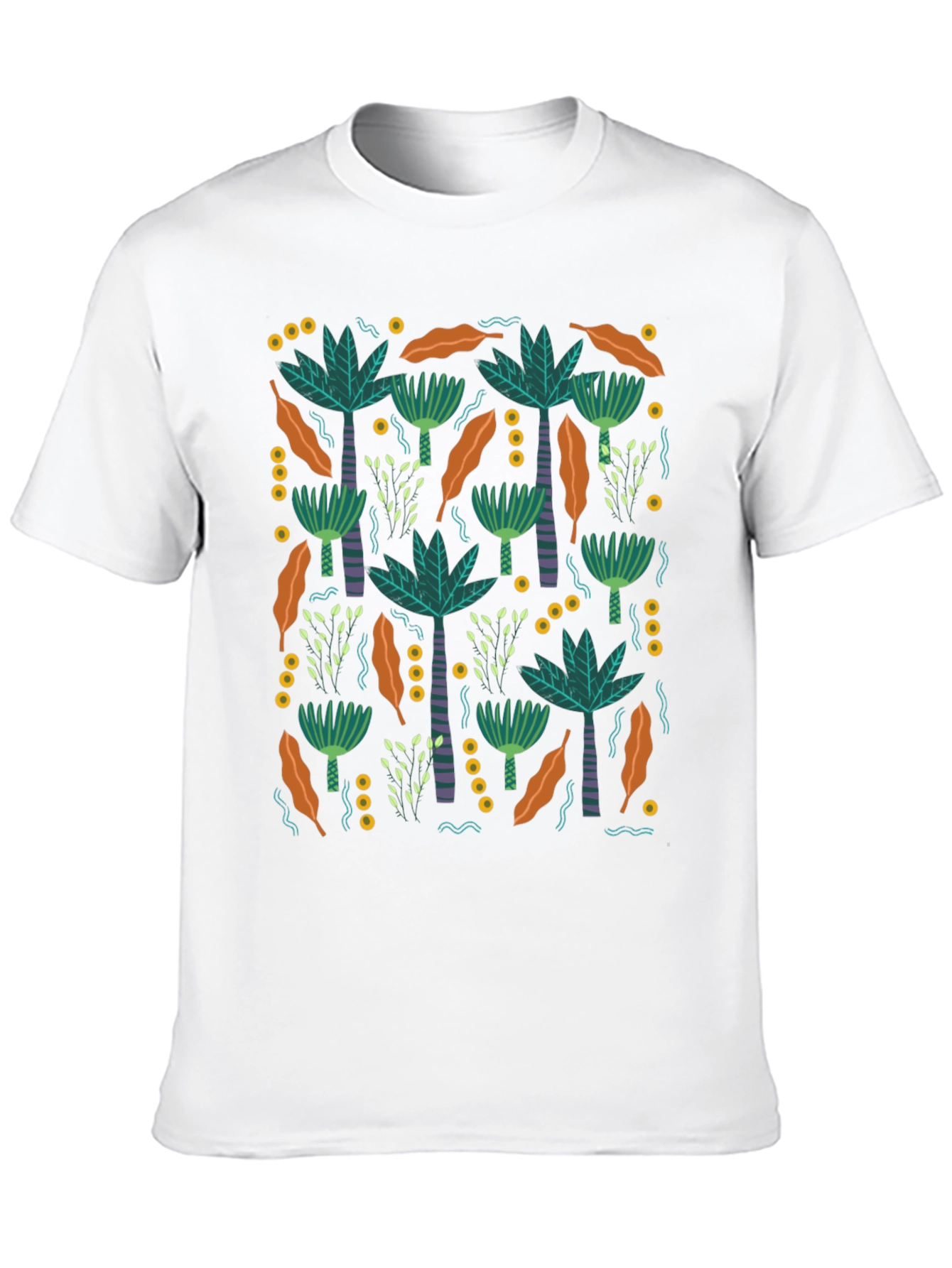 Tropical Palm Tree Pattern Black T-Shirt