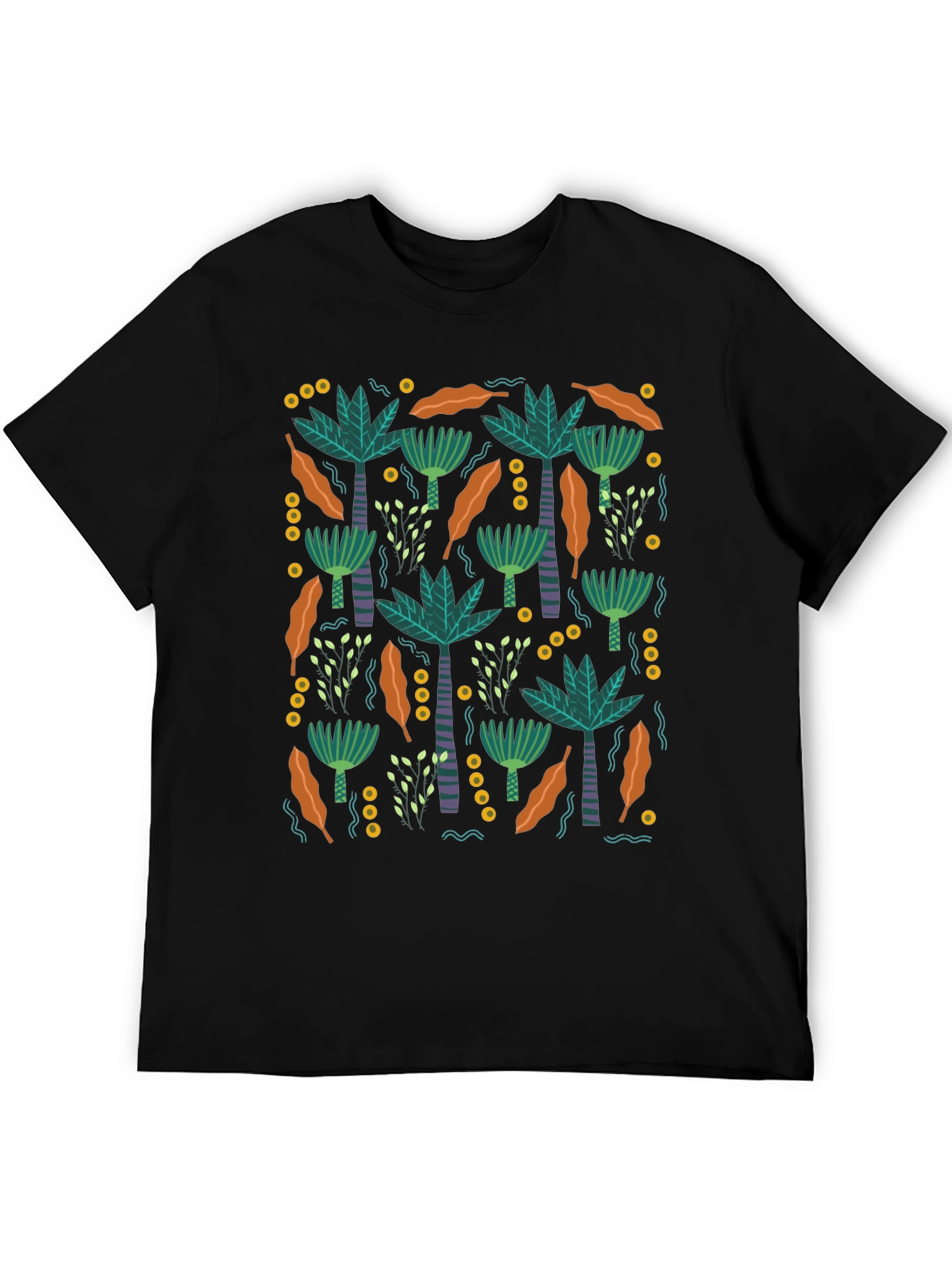 Tropical Palm Tree Pattern Black T-Shirt