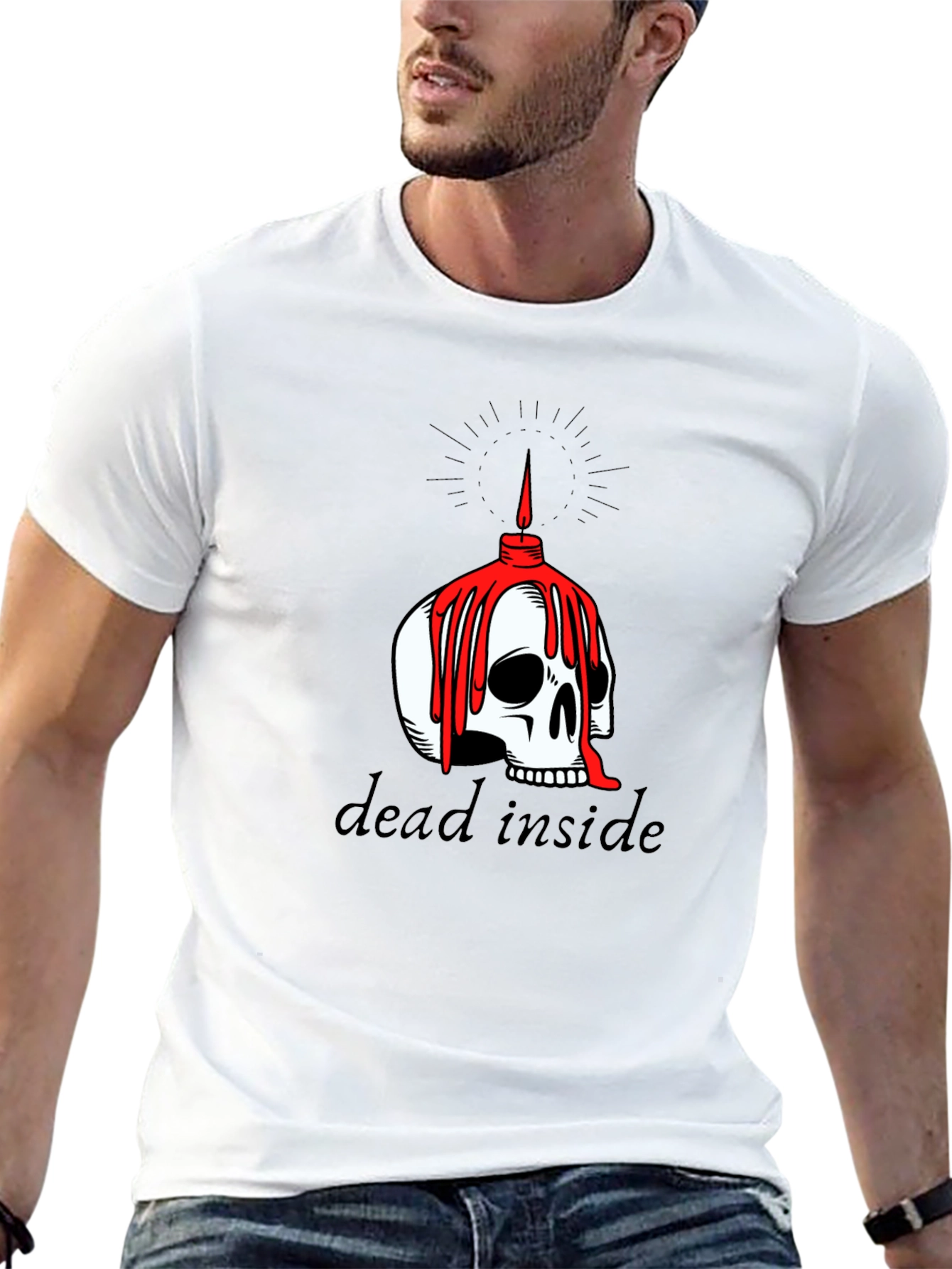 Dead Inside Skull Candle Graphic Tee - Black
