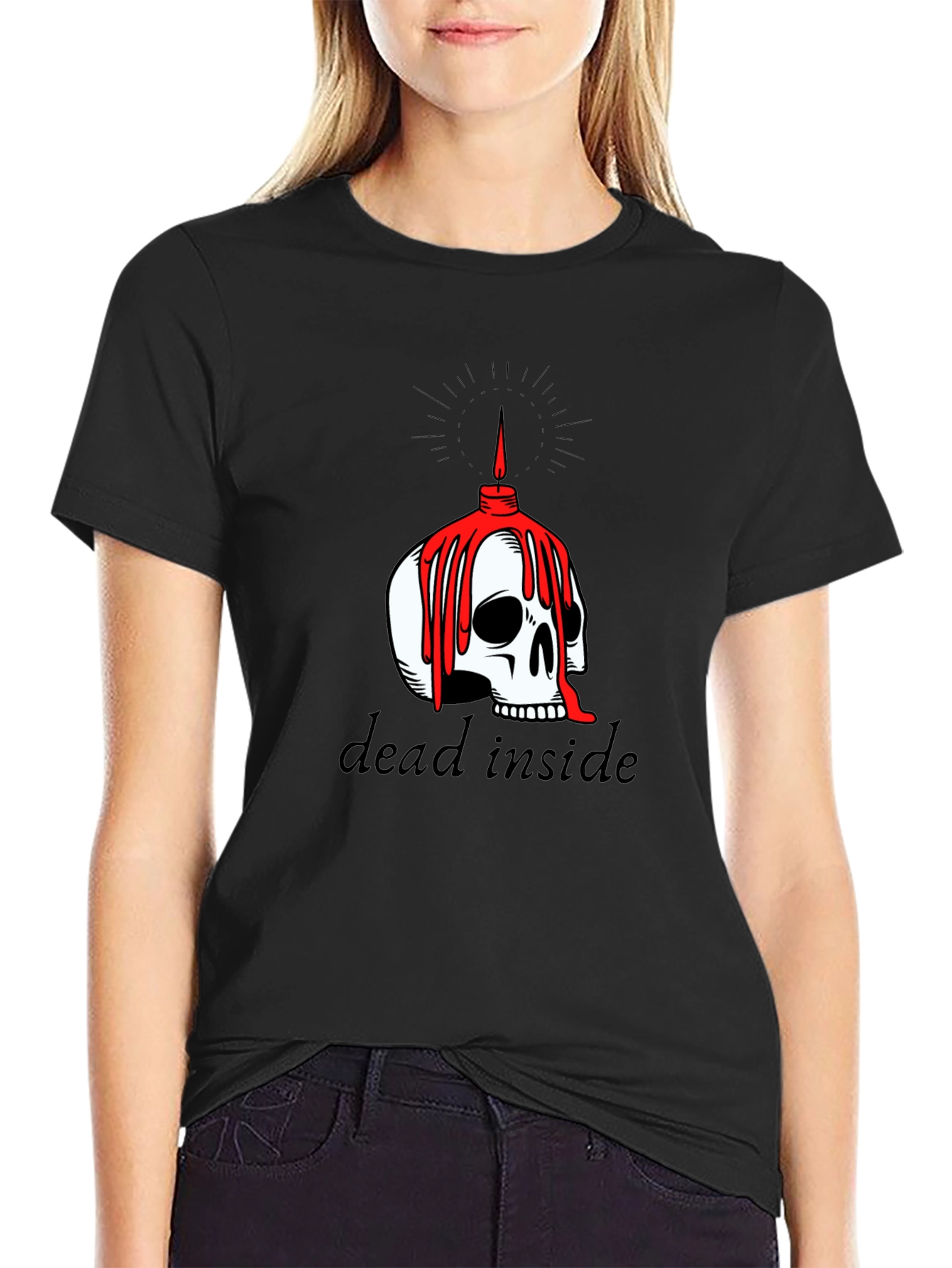 Dead Inside Skull Candle Graphic Tee - Black