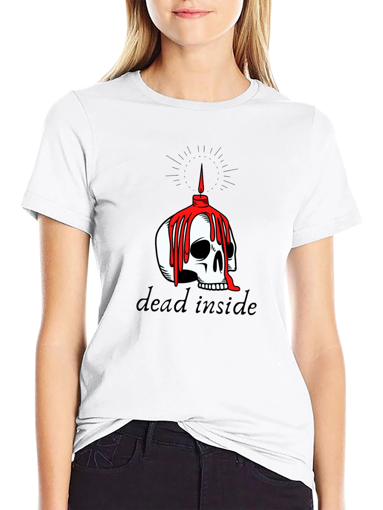 Dead Inside Skull Candle Graphic Tee - Black
