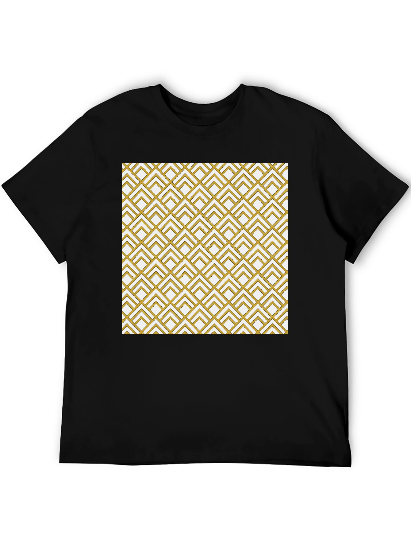 Geometric Gold Pattern Black T-Shirt