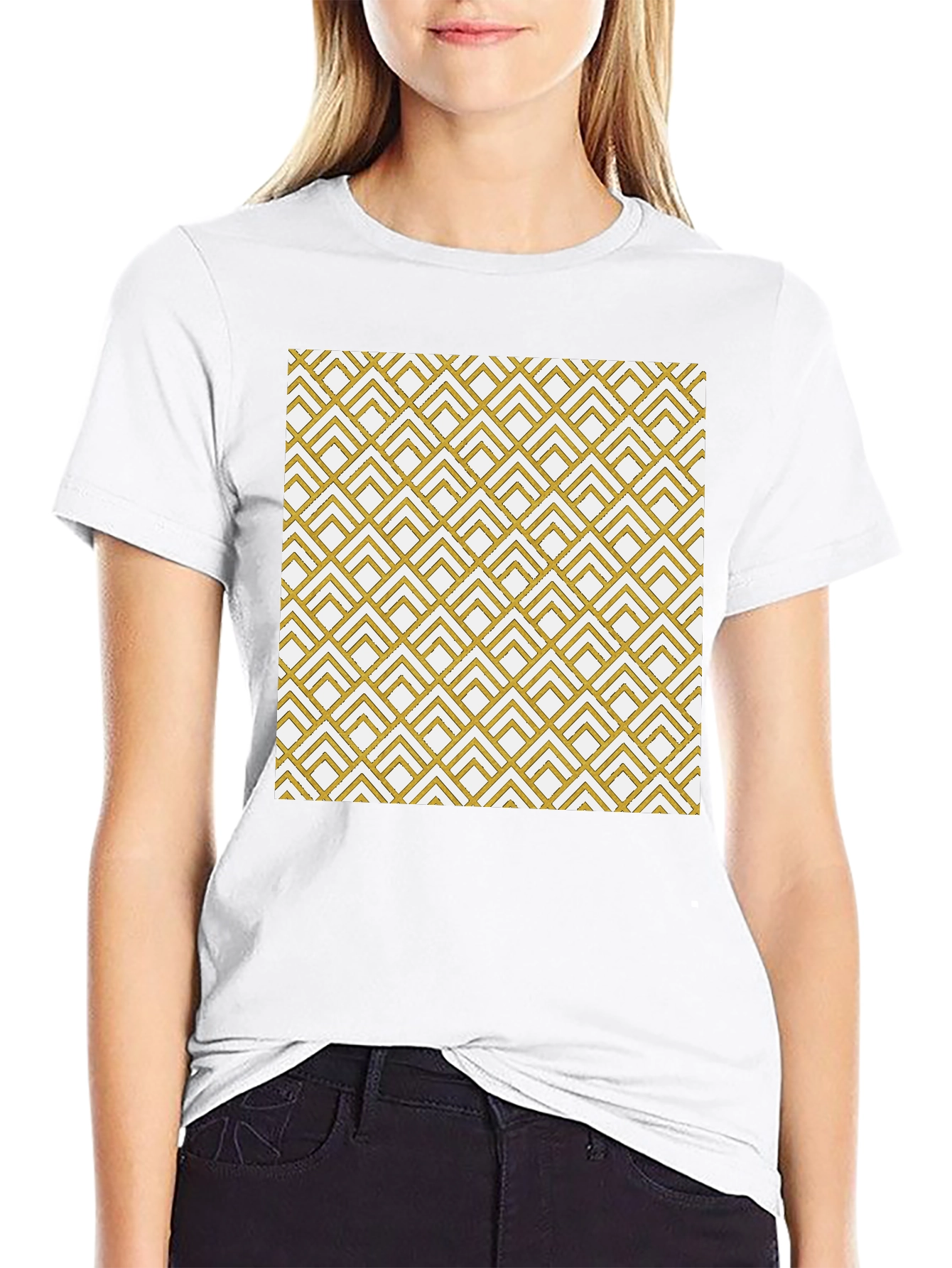 Geometric Gold Pattern Black T-Shirt