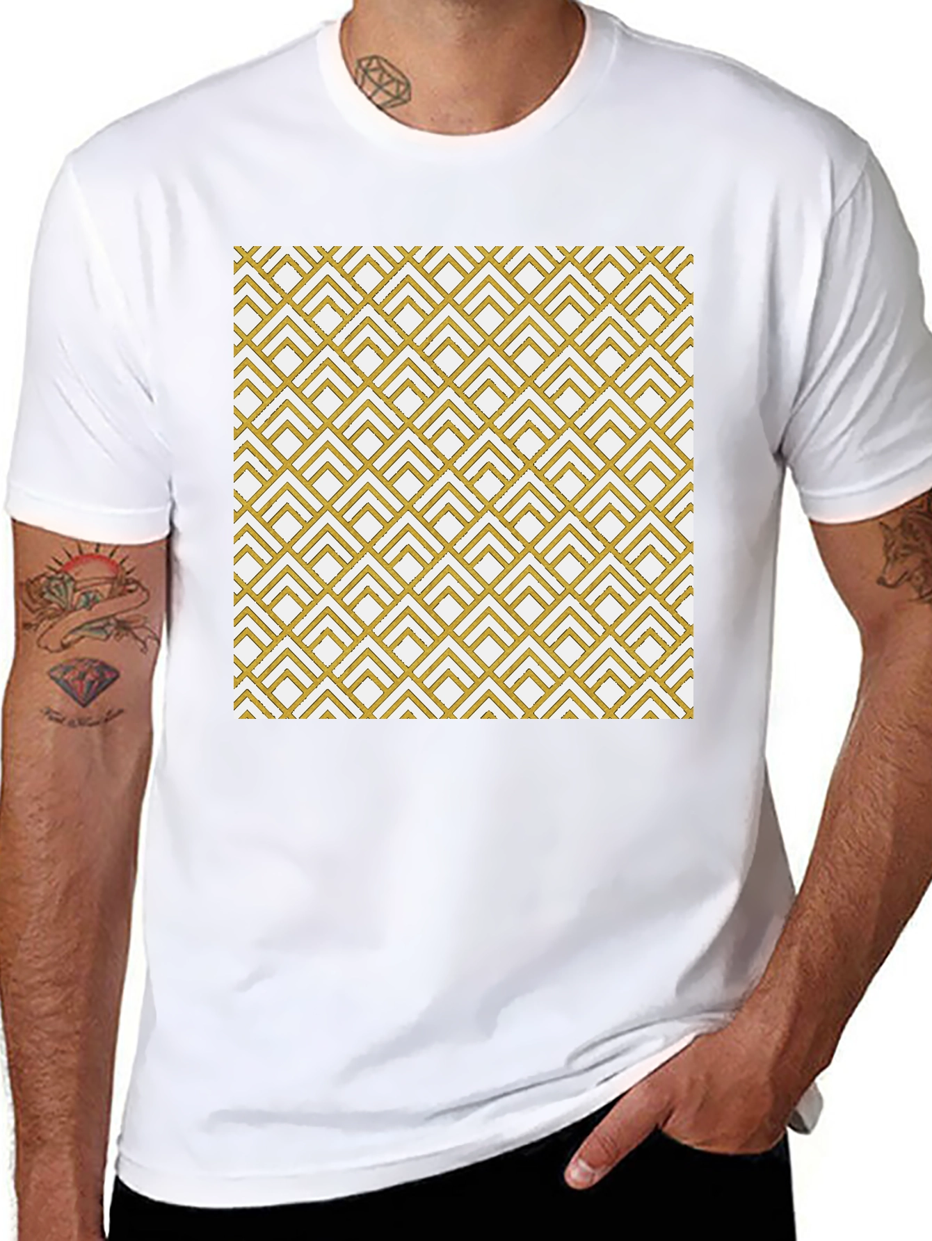 Geometric Gold Pattern Black T-Shirt