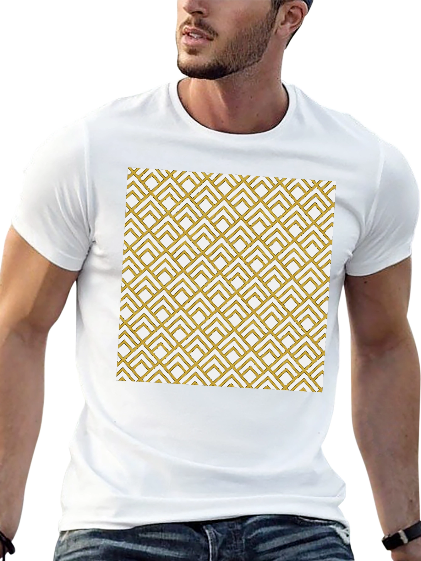 Geometric Gold Pattern Black T-Shirt