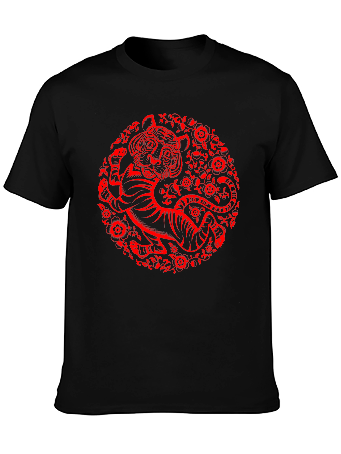 Tiger Graphic T-Shirt - Red Print on Black Cotton