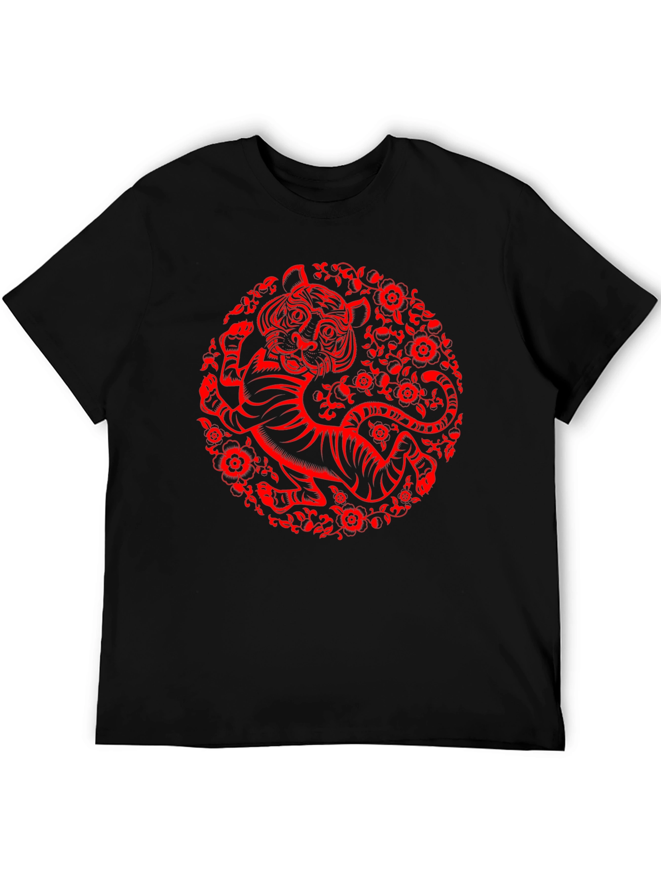 Tiger Graphic T-Shirt - Red Print on Black Cotton