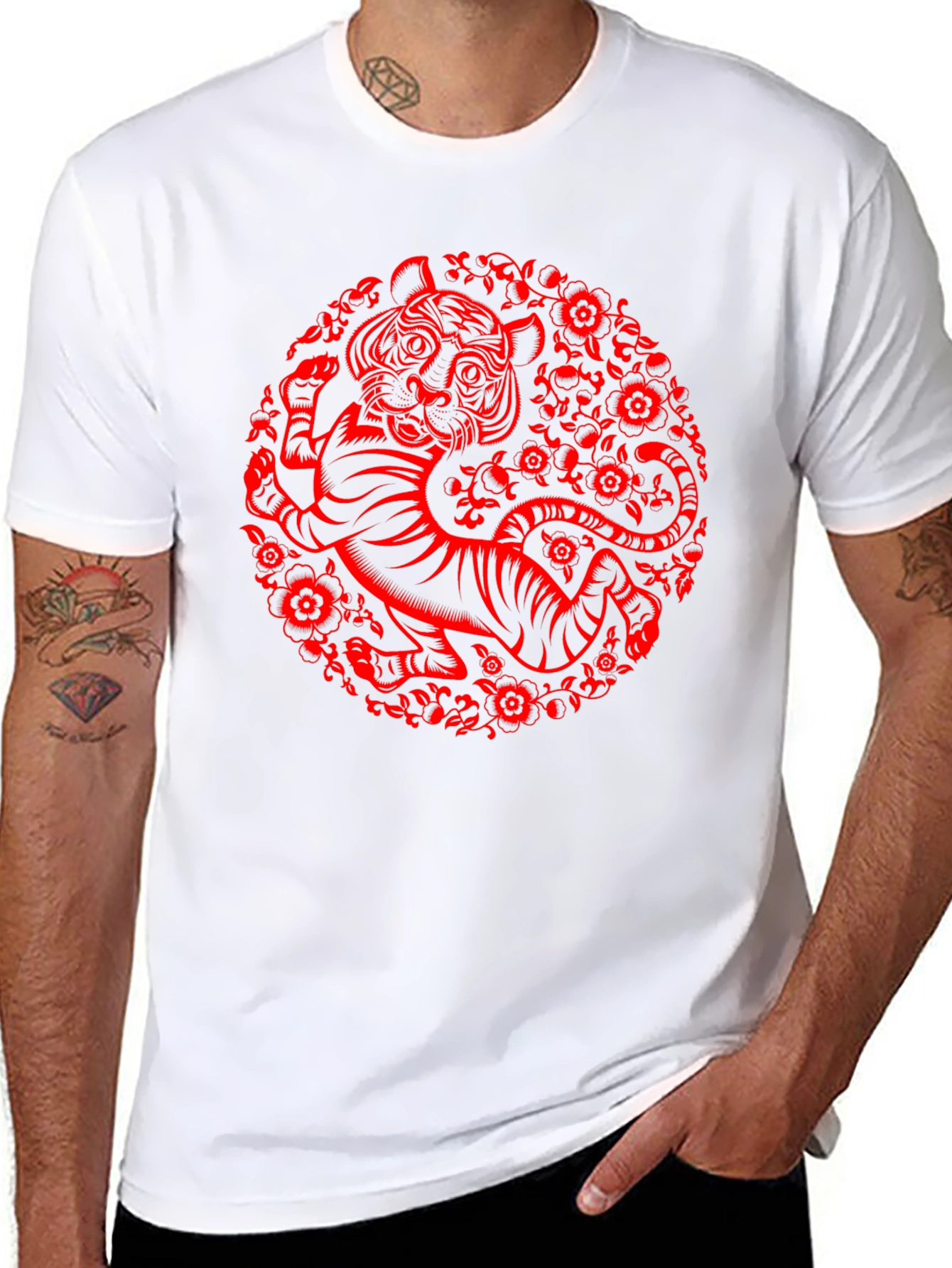 Tiger Graphic T-Shirt - Red Print on Black Cotton
