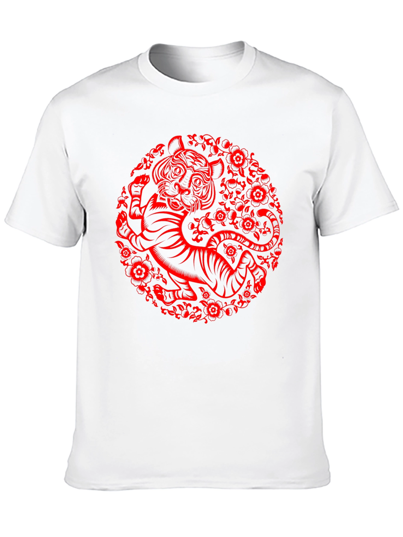 Tiger Graphic T-Shirt - Red Print on Black Cotton