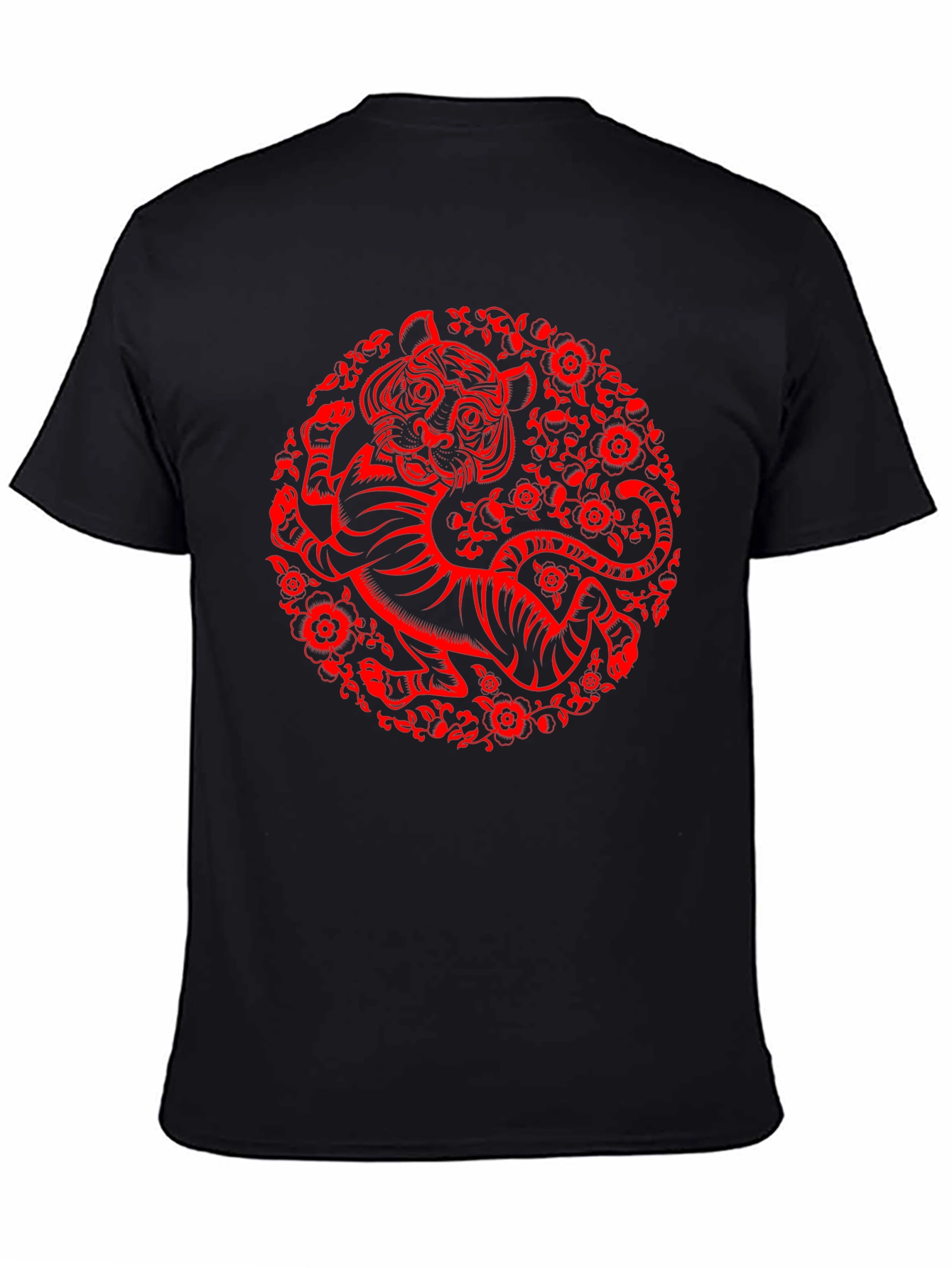 Tiger Graphic T-Shirt - Red Print on Black Cotton