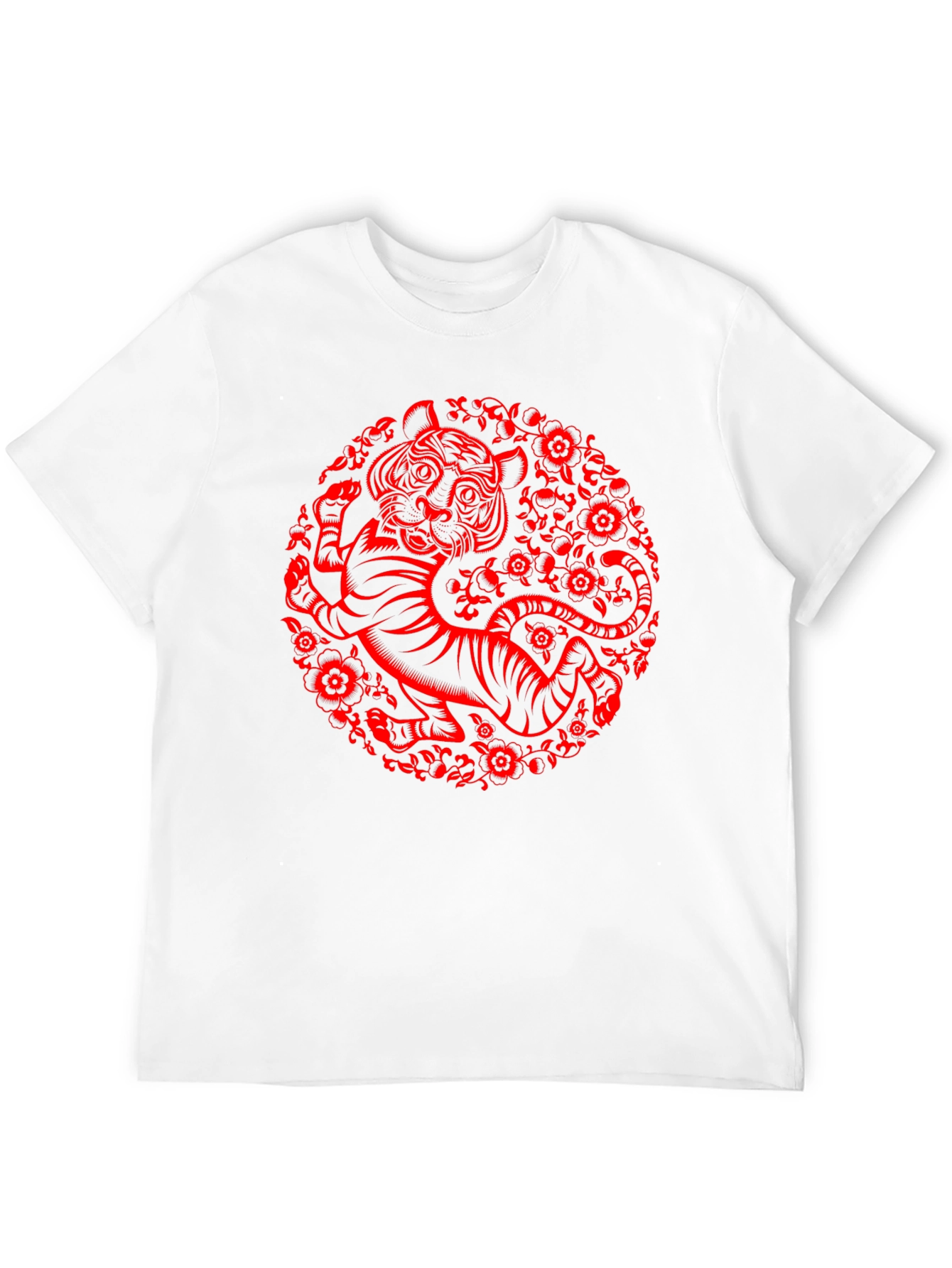 Tiger Graphic T-Shirt - Red Print on Black Cotton