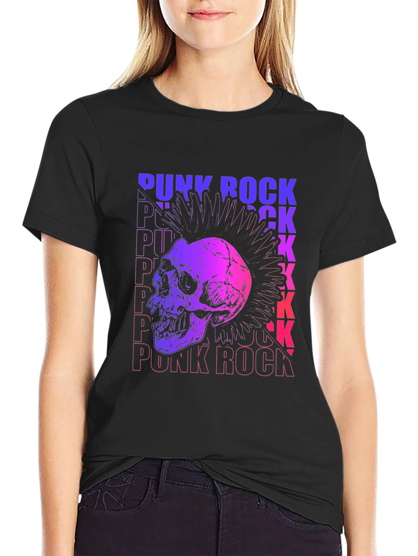 Punk Rock Skull Graphic Tee - Mens Black T-Shirt
