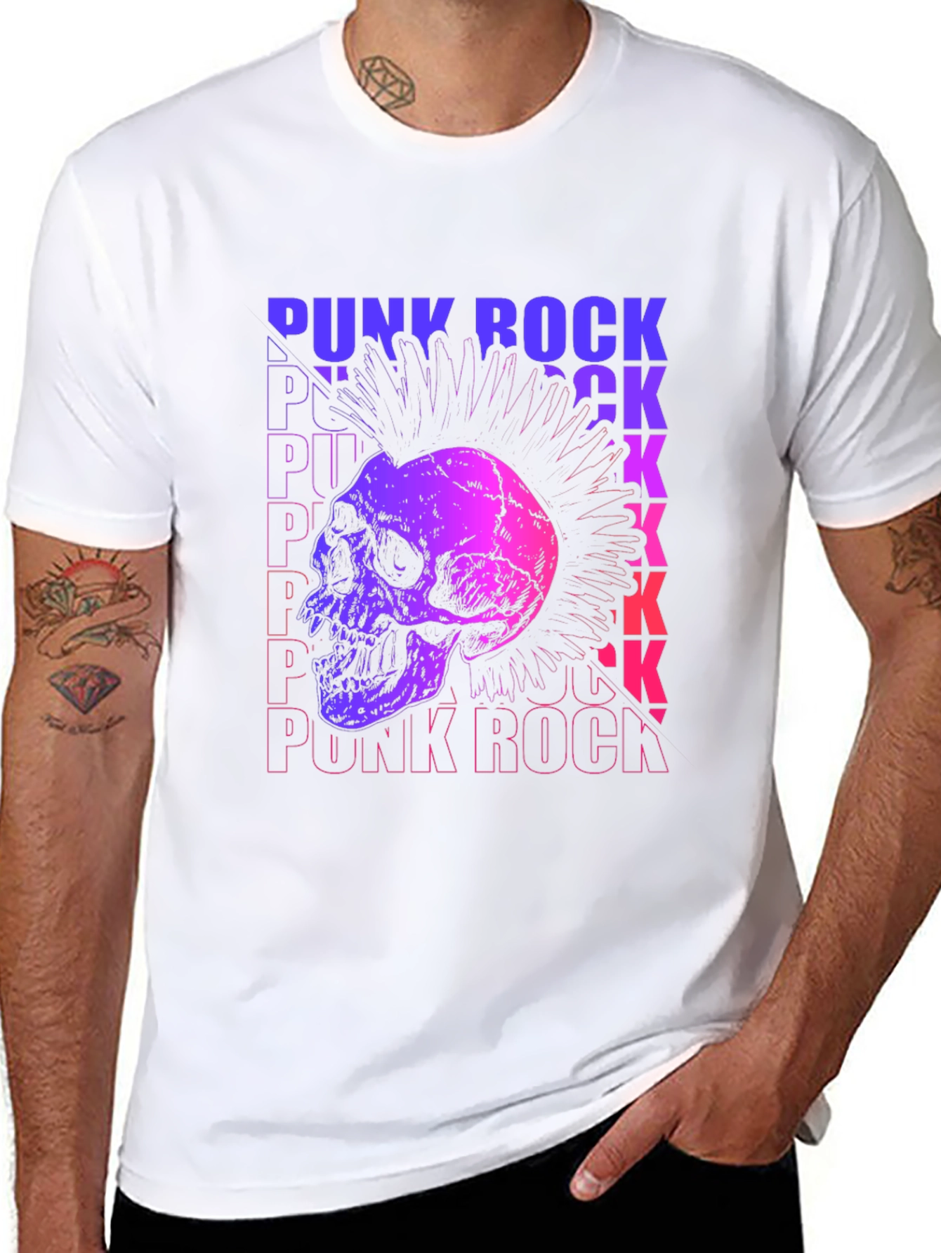 Punk Rock Skull Graphic Tee - Mens Black T-Shirt