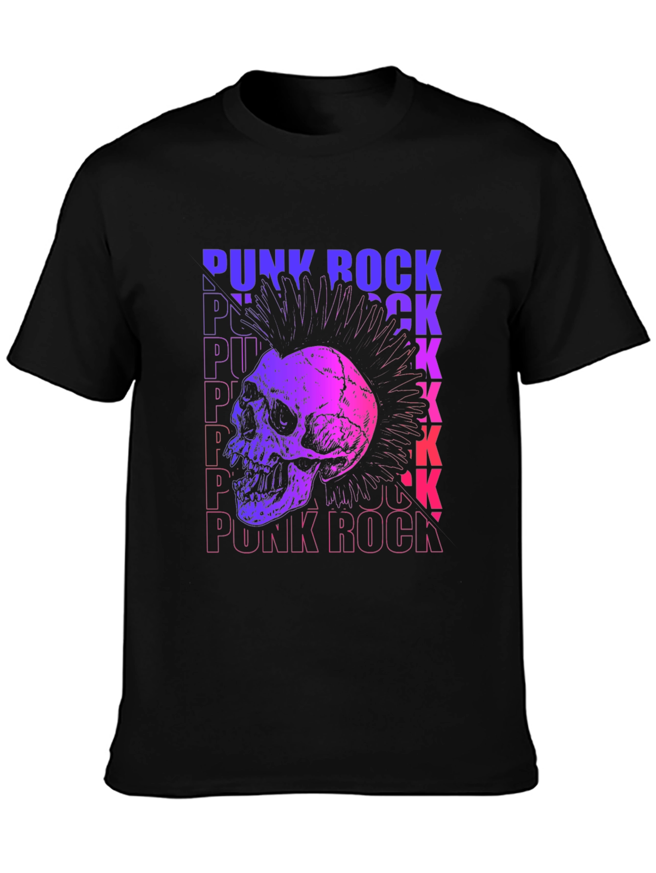 Punk Rock Skull Graphic Tee - Mens Black T-Shirt