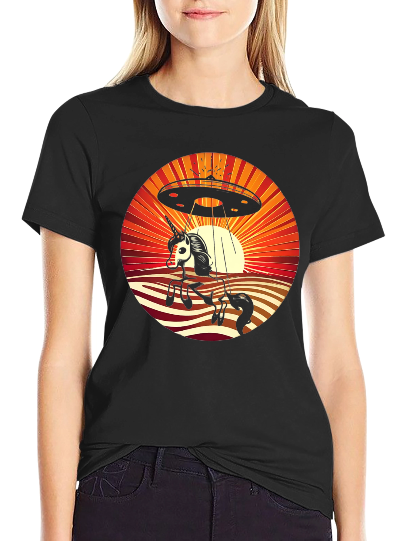 Unicorn UFO Abduction Graphic T-Shirt