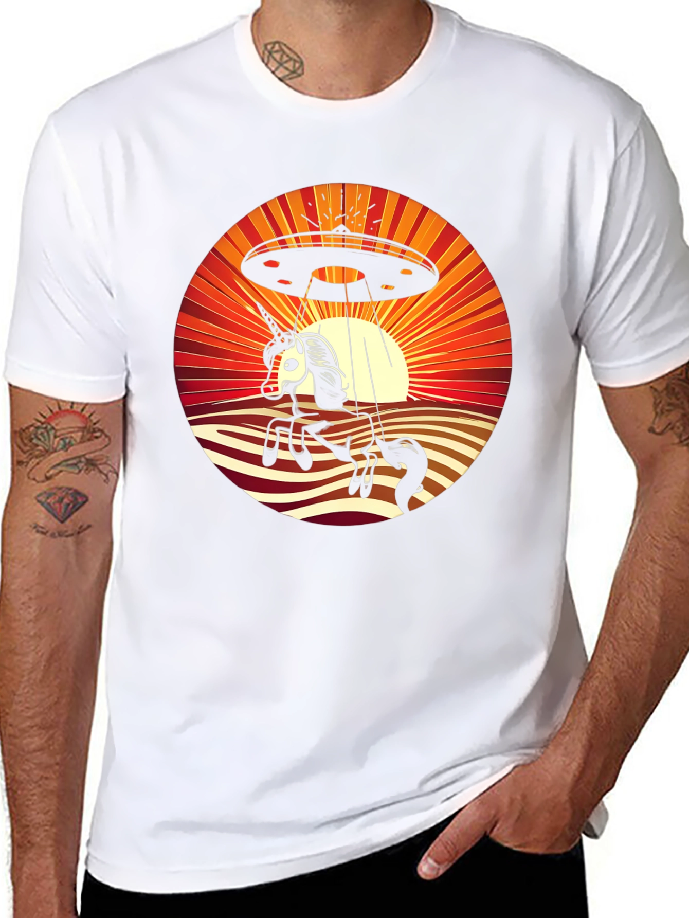 Unicorn UFO Abduction Graphic T-Shirt