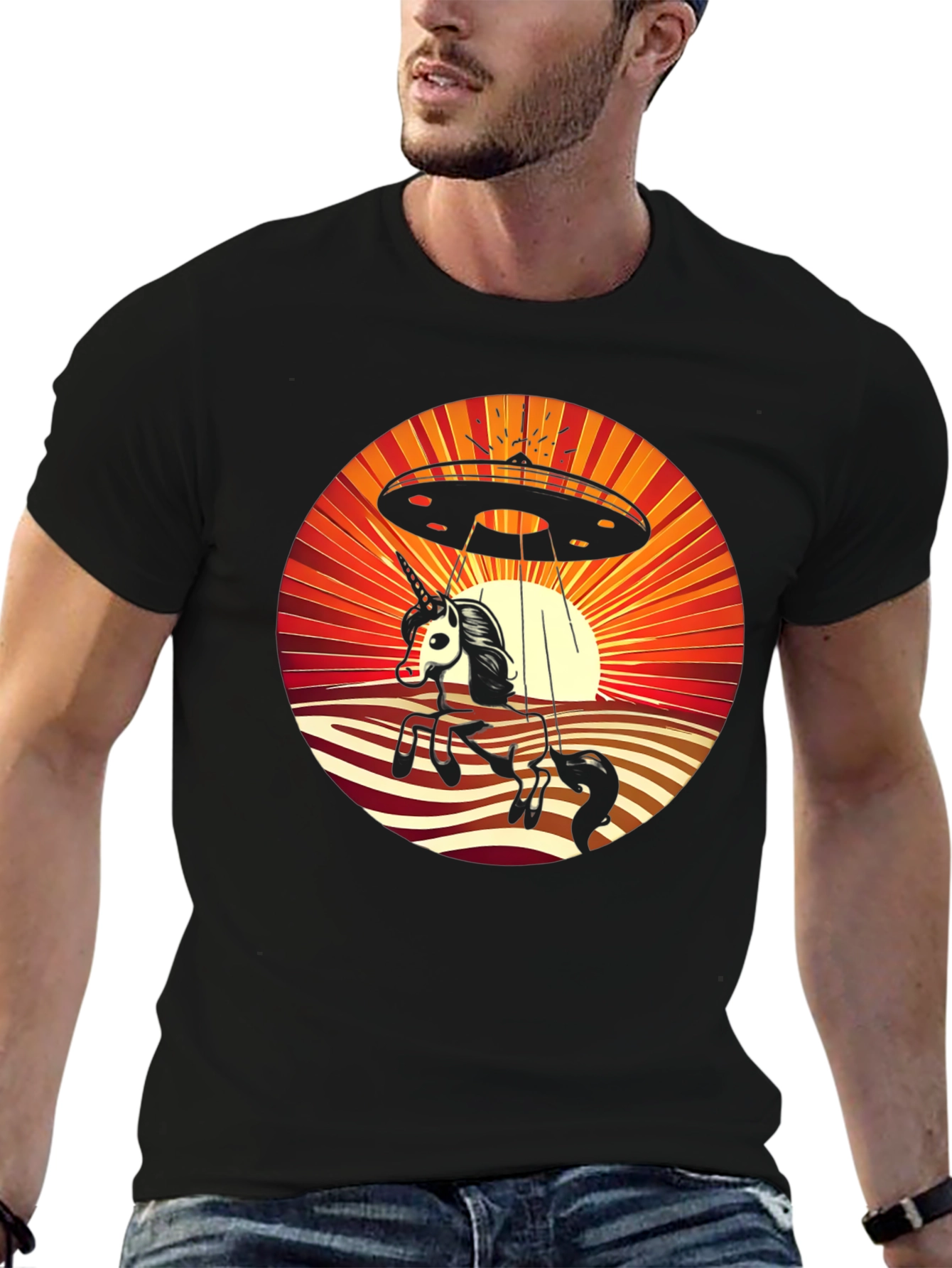 Unicorn UFO Abduction Graphic T-Shirt