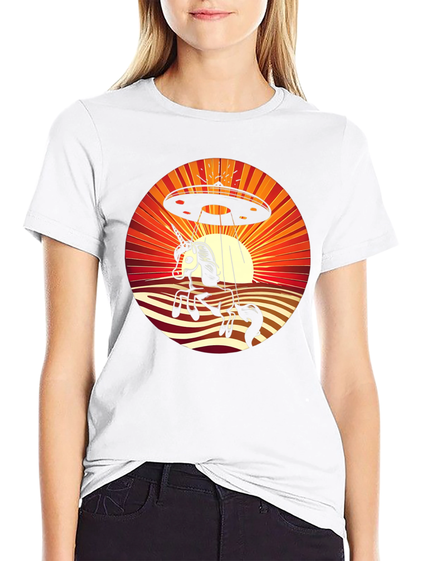 Unicorn UFO Abduction Graphic T-Shirt