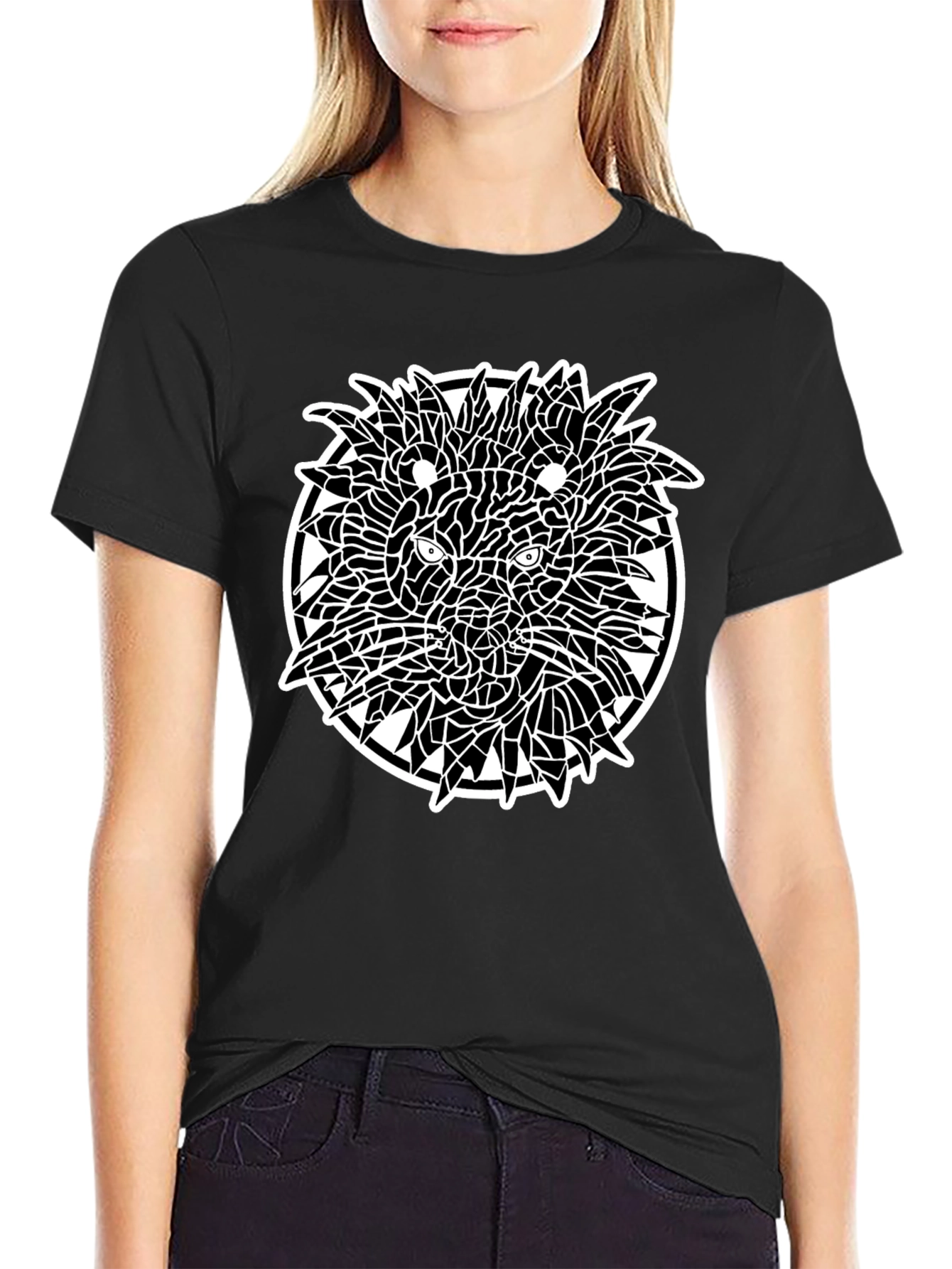 Abstract Lion Graphic Tee - Black