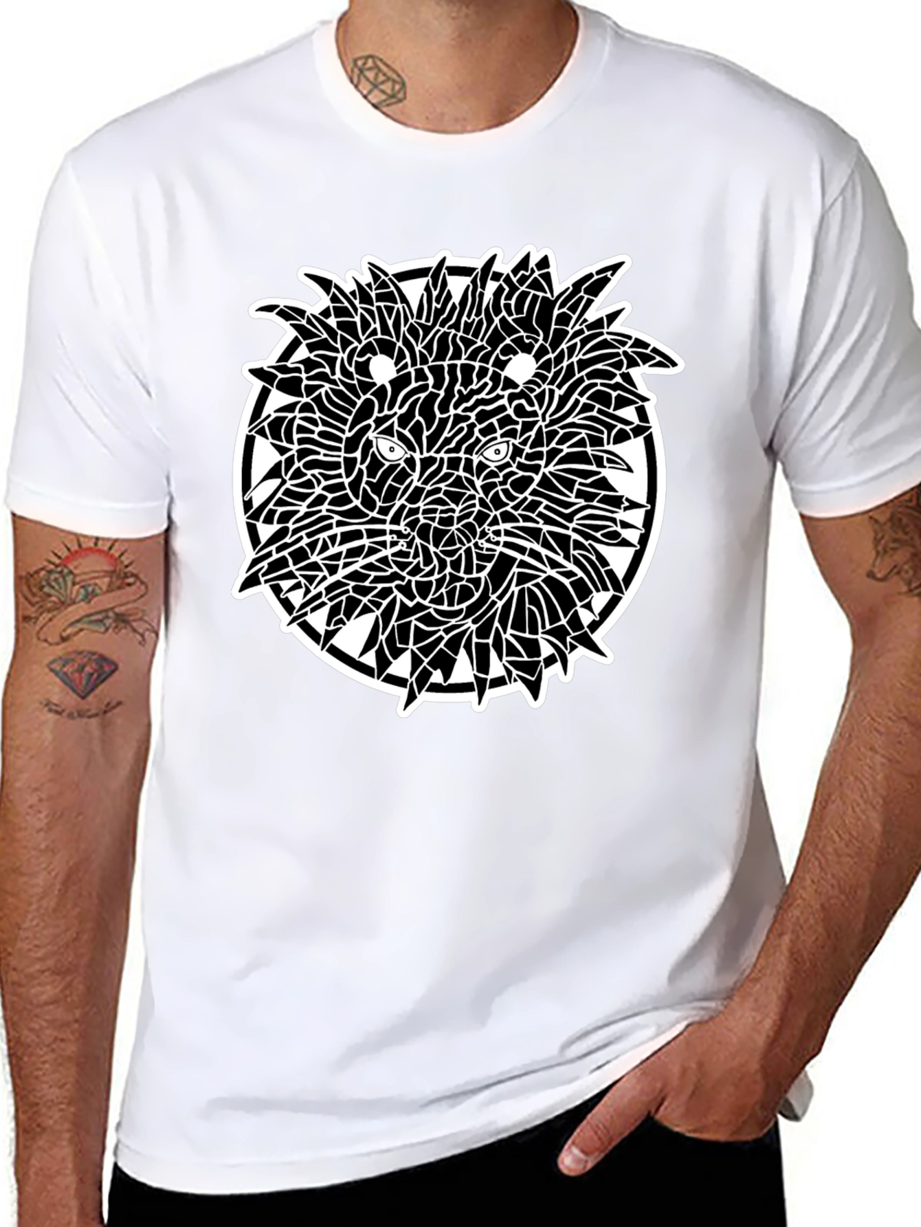 Abstract Lion Graphic Tee - Black