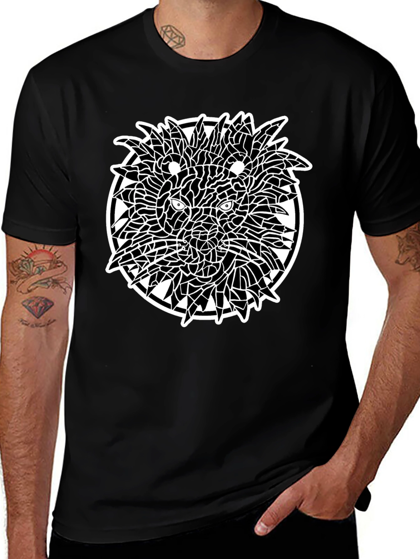 Abstract Lion Graphic Tee - Black