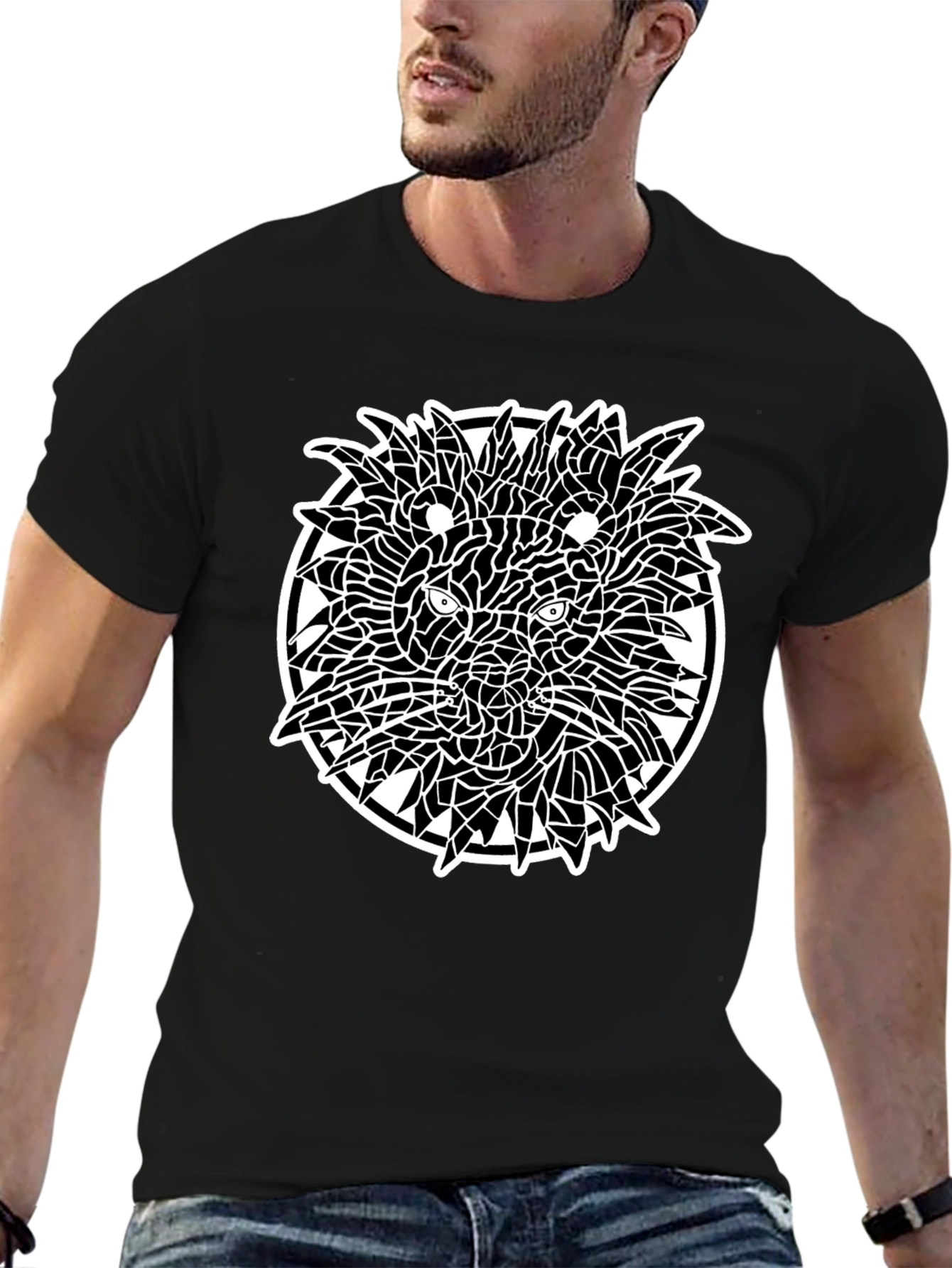 Abstract Lion Graphic Tee - Black