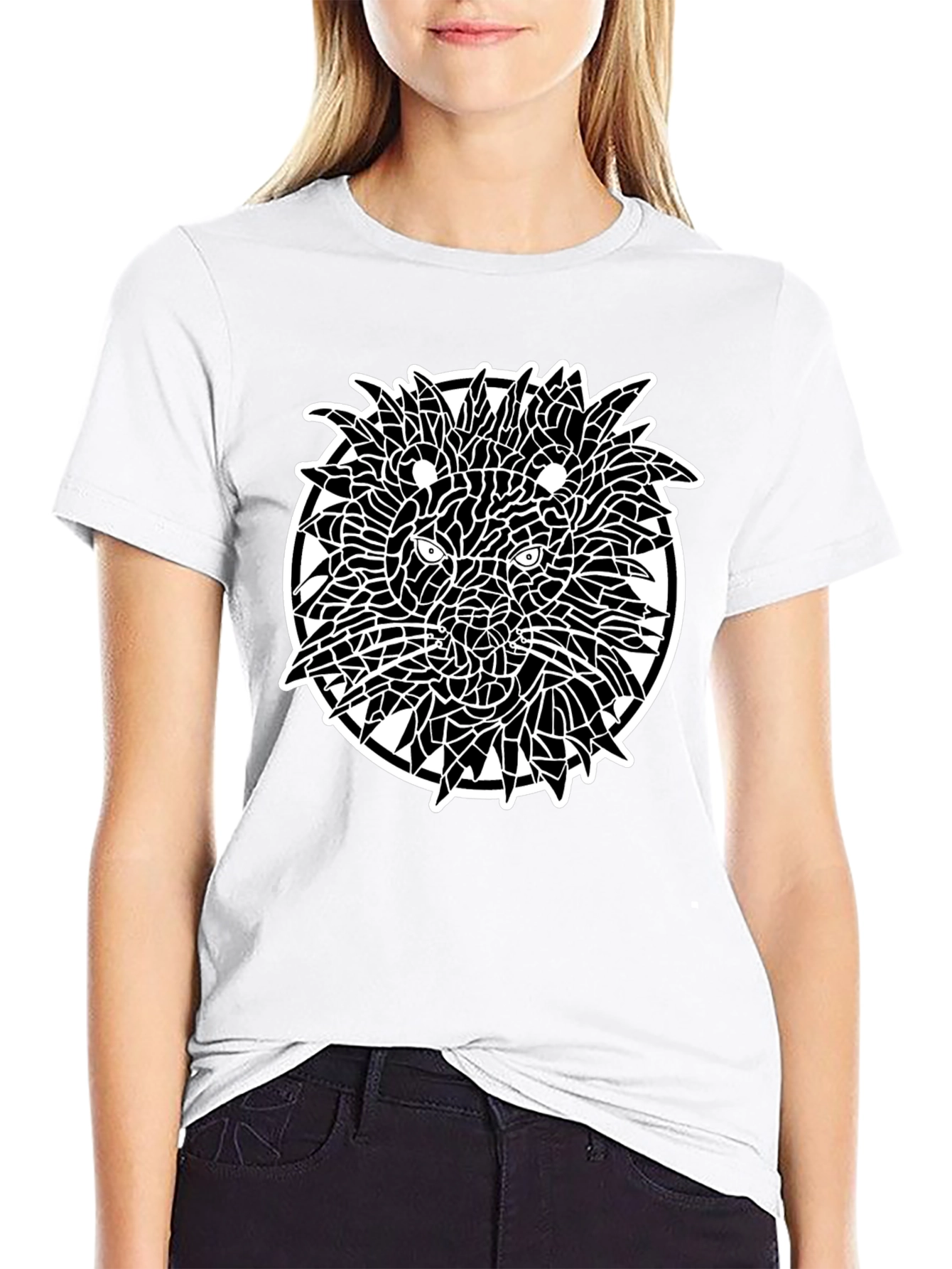 Abstract Lion Graphic Tee - Black