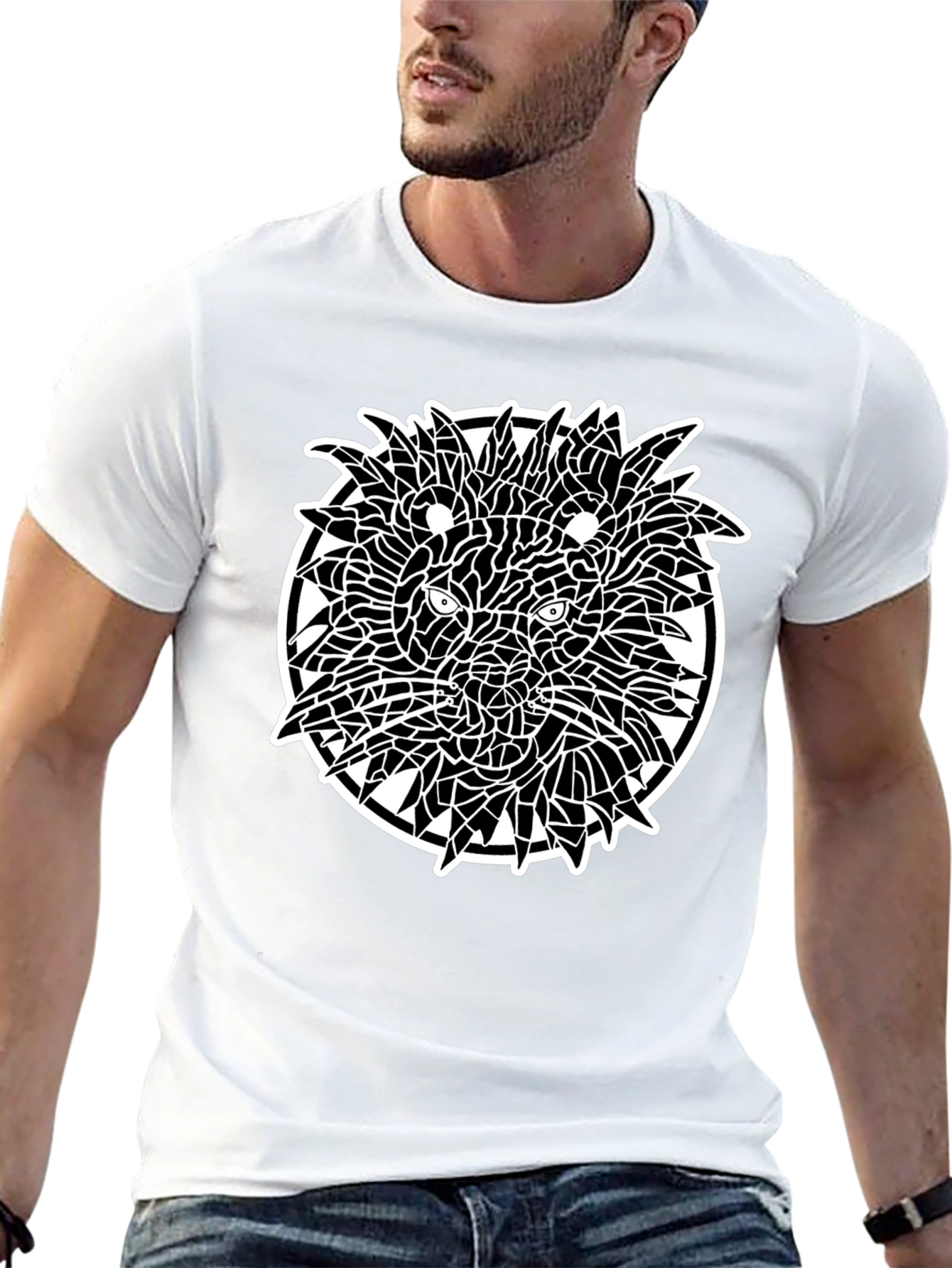 Abstract Lion Graphic Tee - Black