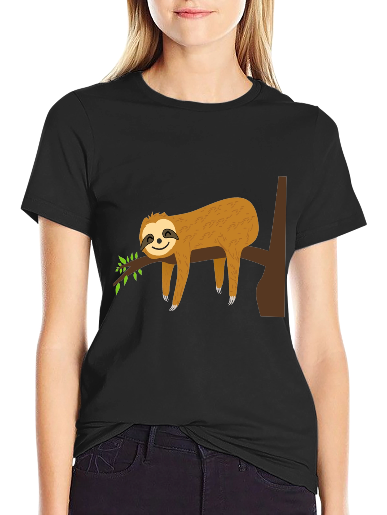 Sloth Life Black Tee - Relaxed Cartoon Sloth