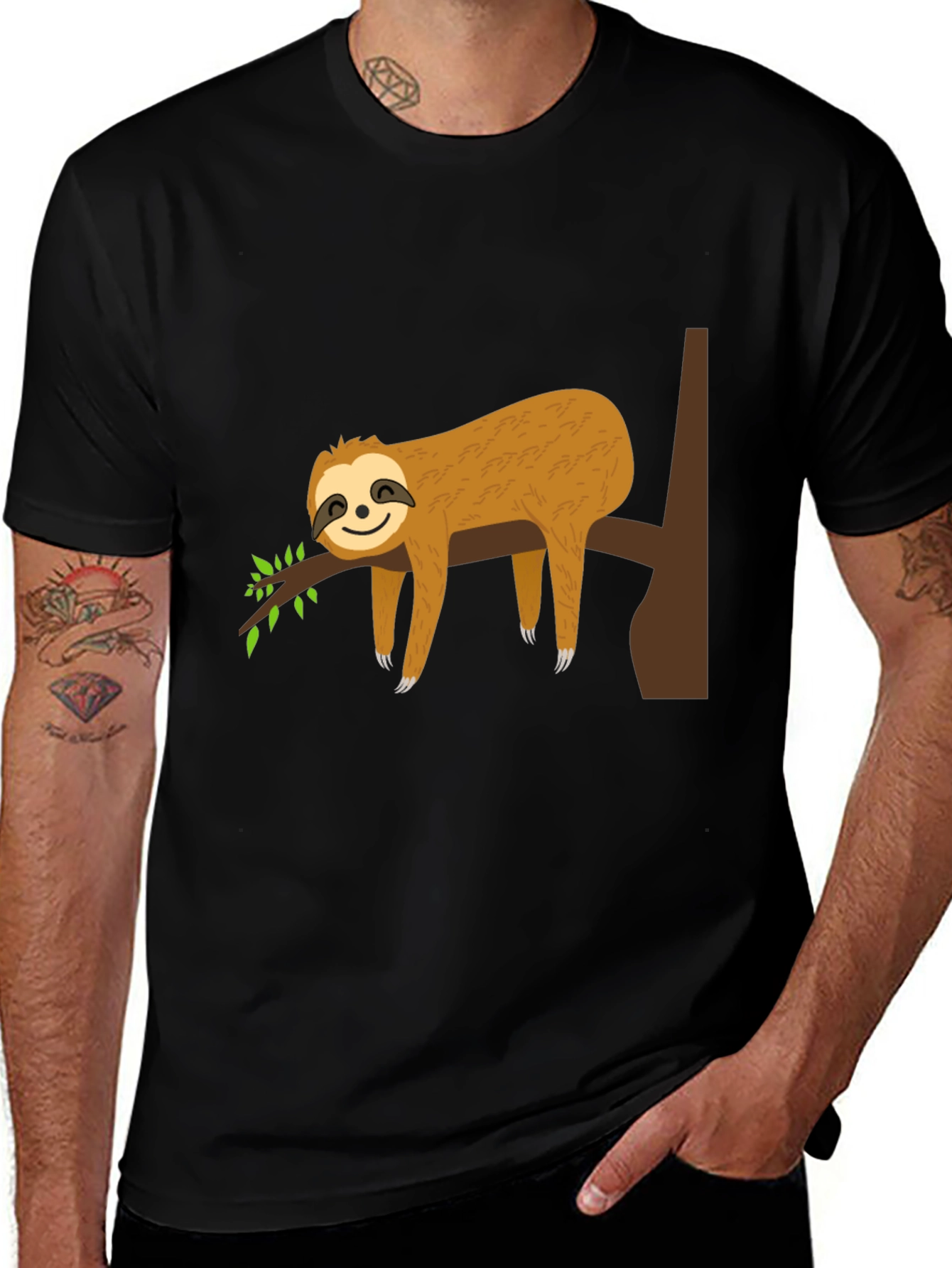 Sloth Life Black Tee - Relaxed Cartoon Sloth