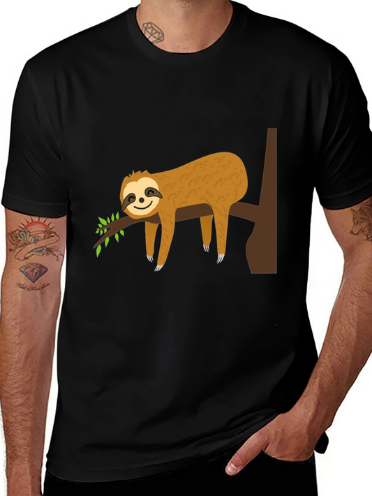 Sloth Life Black Tee - Relaxed Cartoon Sloth