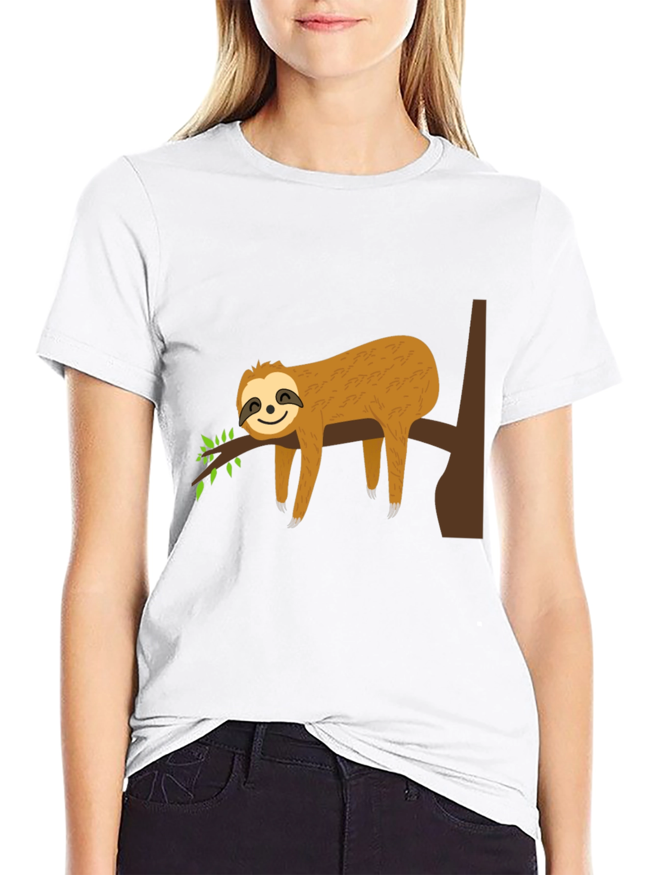 Sloth Life Black Tee - Relaxed Cartoon Sloth