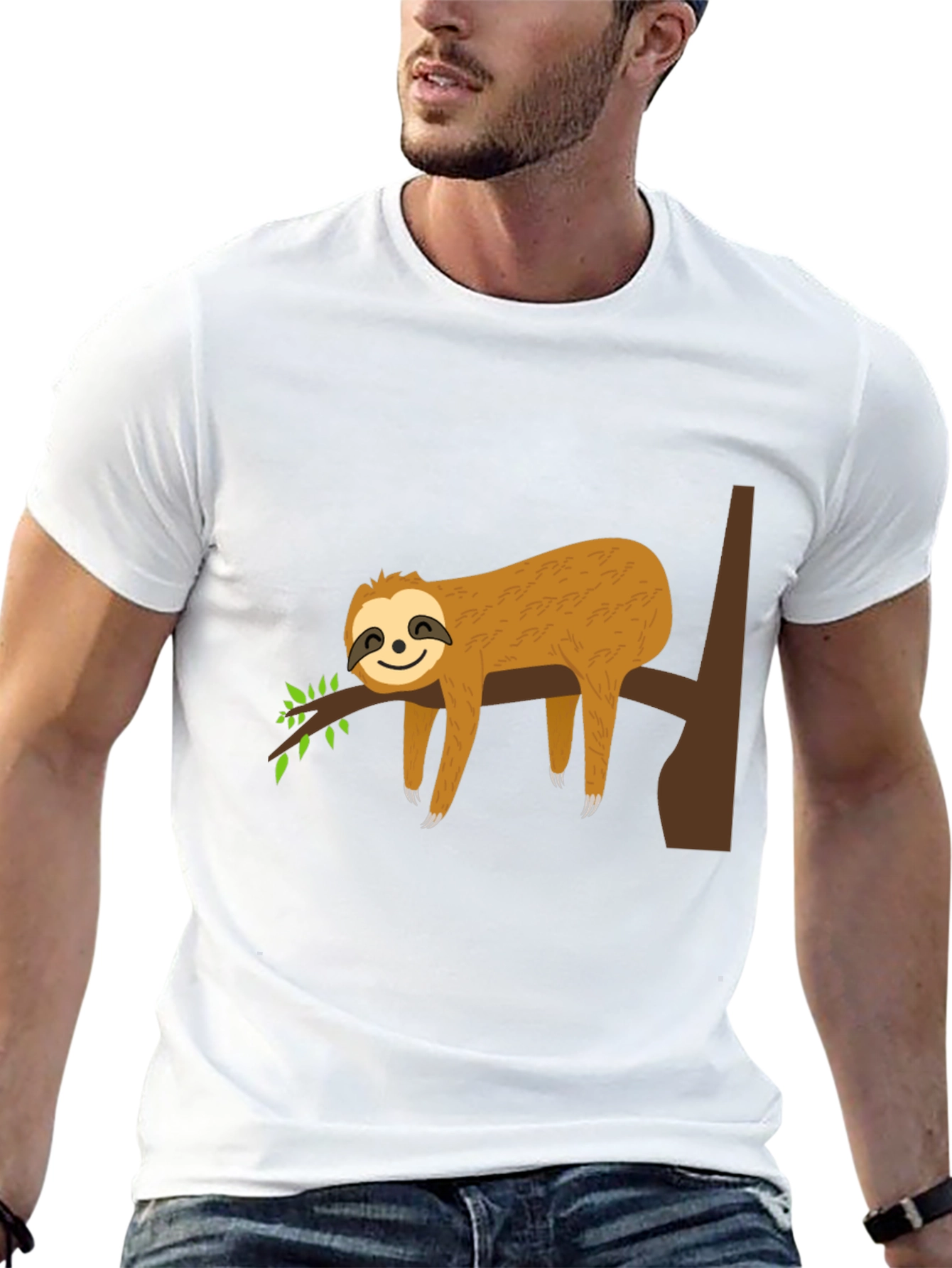 Sloth Life Black Tee - Relaxed Cartoon Sloth