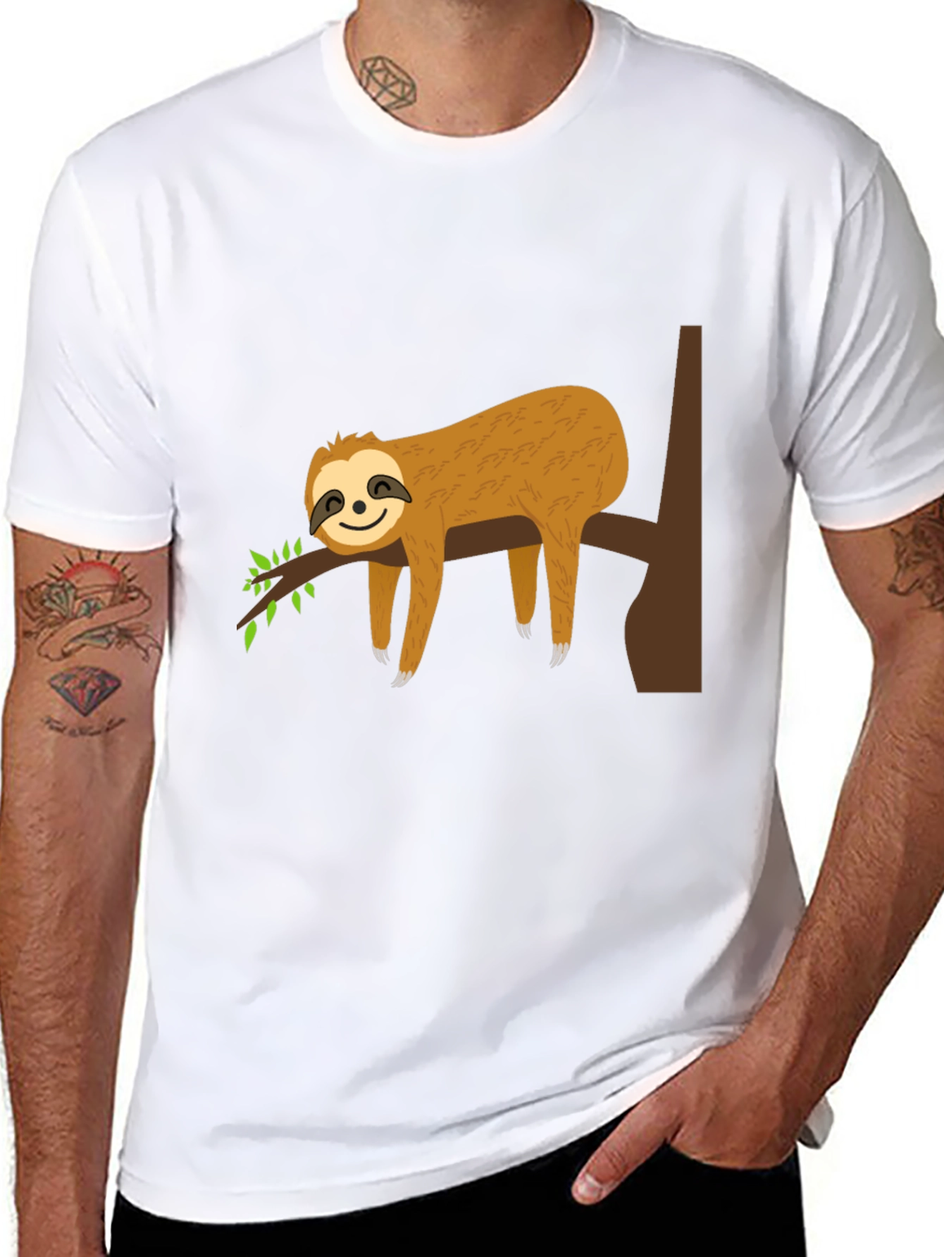 Sloth Life Black Tee - Relaxed Cartoon Sloth