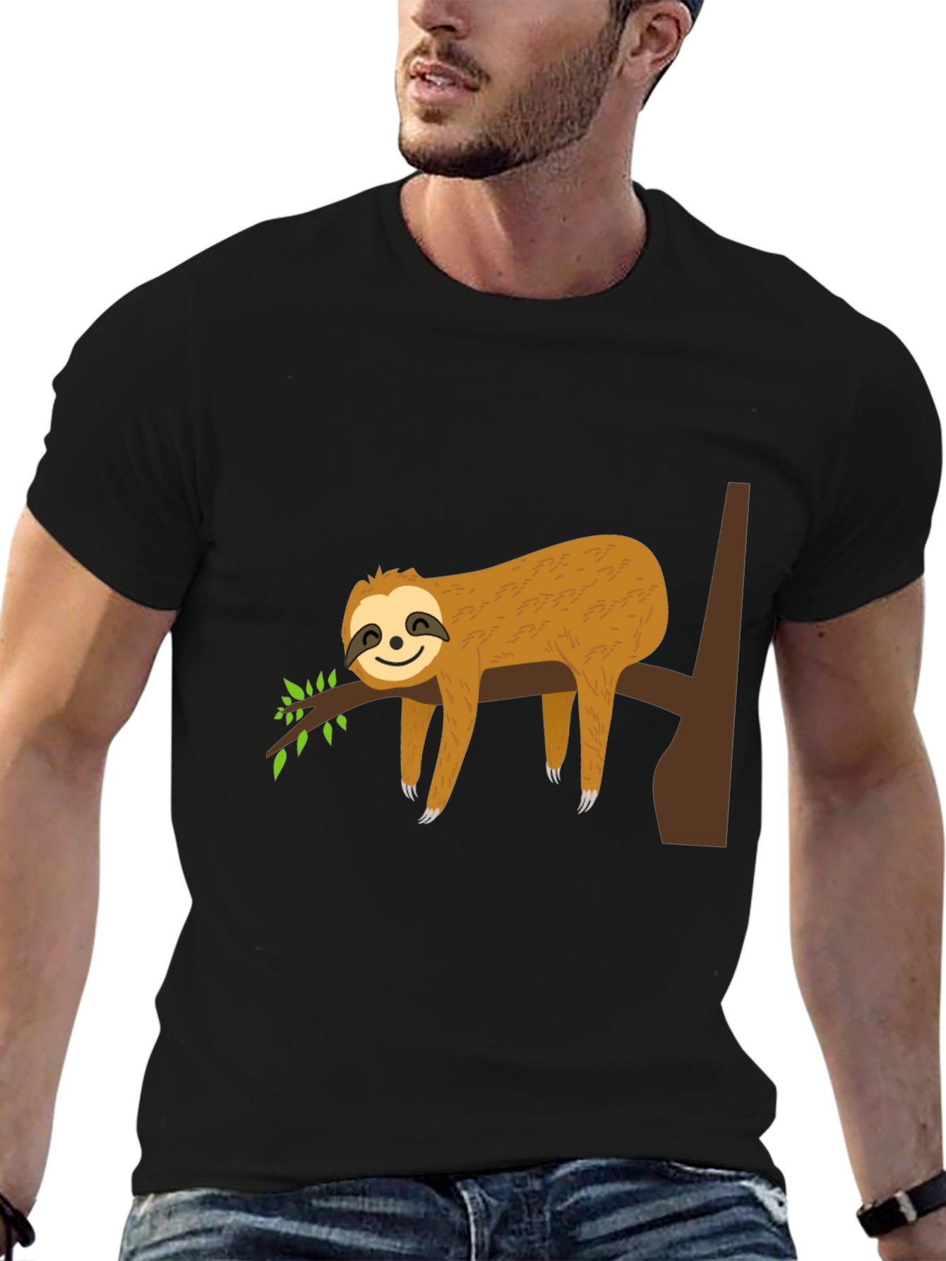 Sloth Life Black Tee - Relaxed Cartoon Sloth